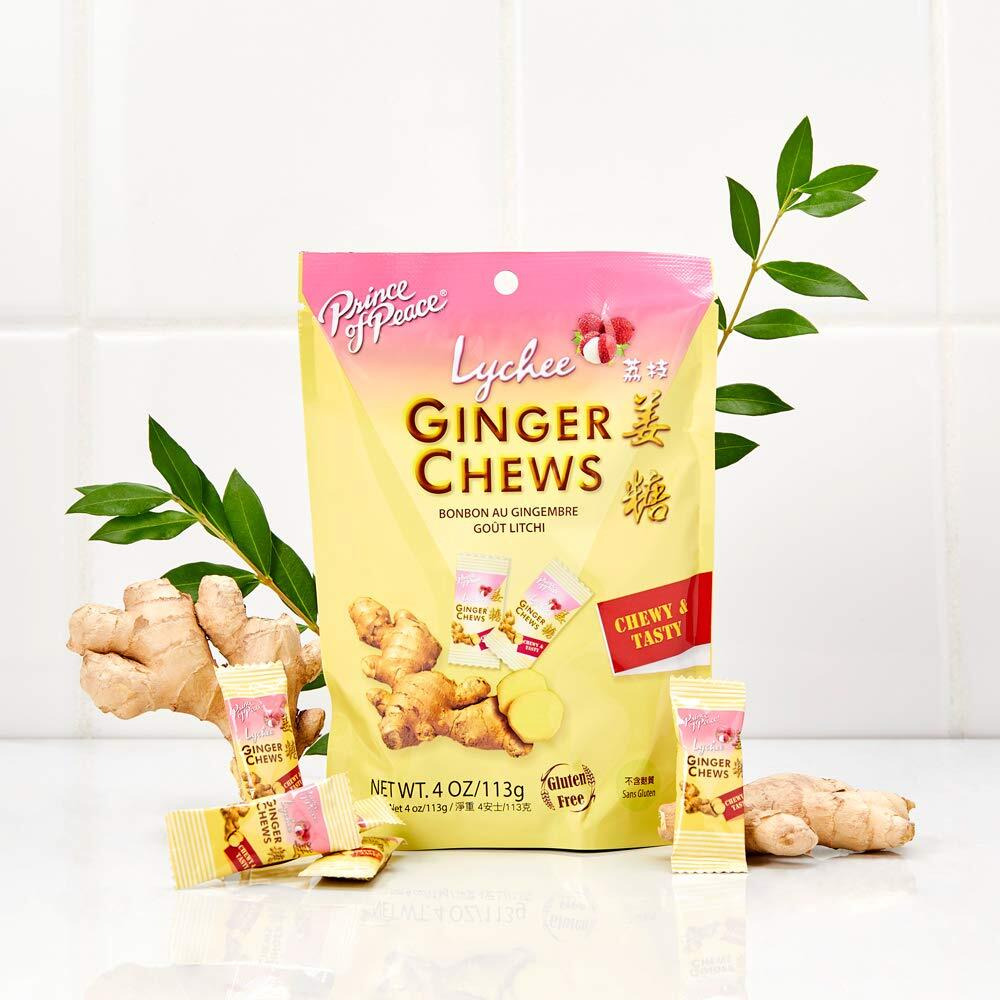 Prince Of Peace Ginger Chews With Lychee, 4 Oz. - Candied Ginger - Lychee Flavored Candy - Lychee Ginger Chews