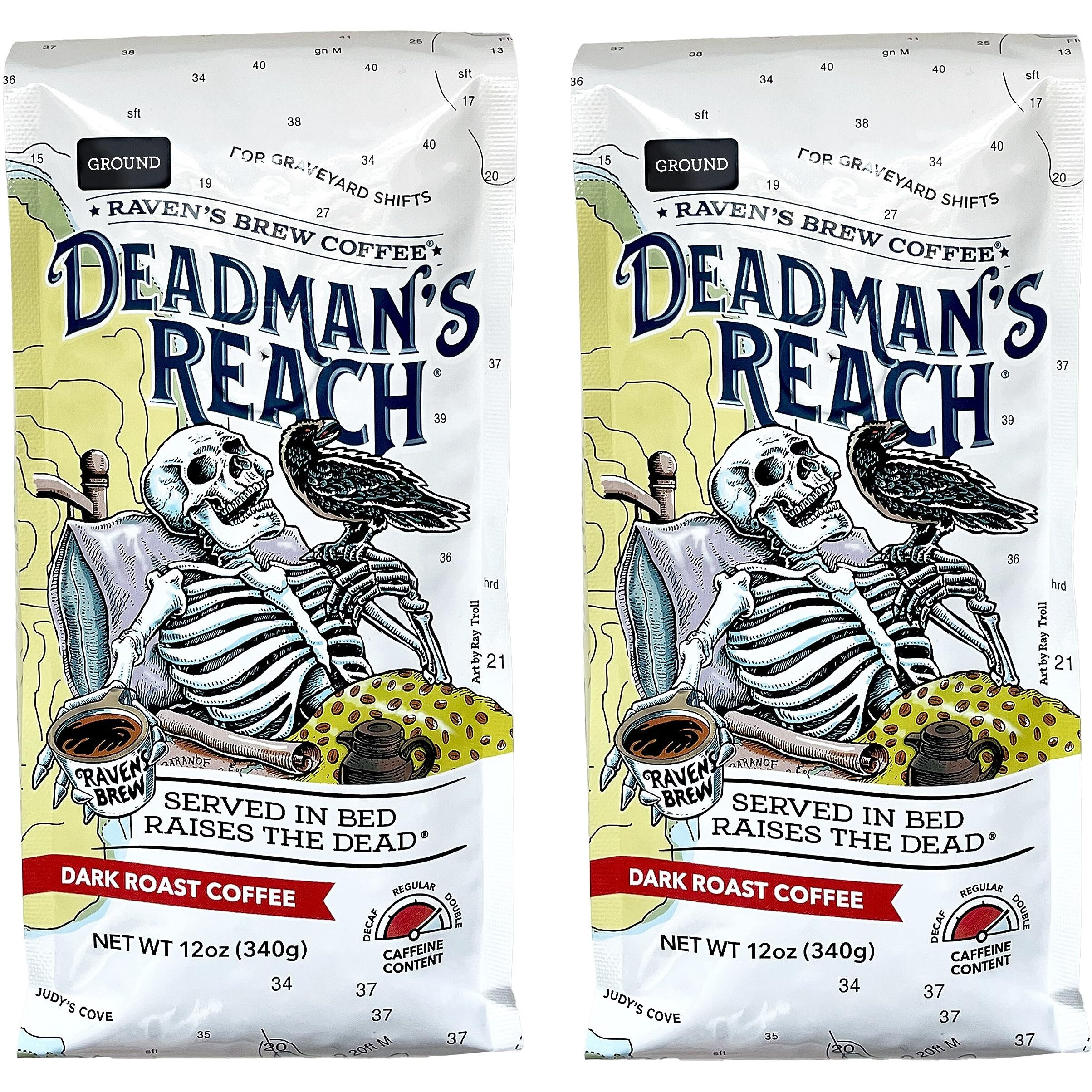 Raven's Brew Coffee High Caffeine Coffee Dark Roast Ground - Deadman's Reach 2-Pack Of 12Oz