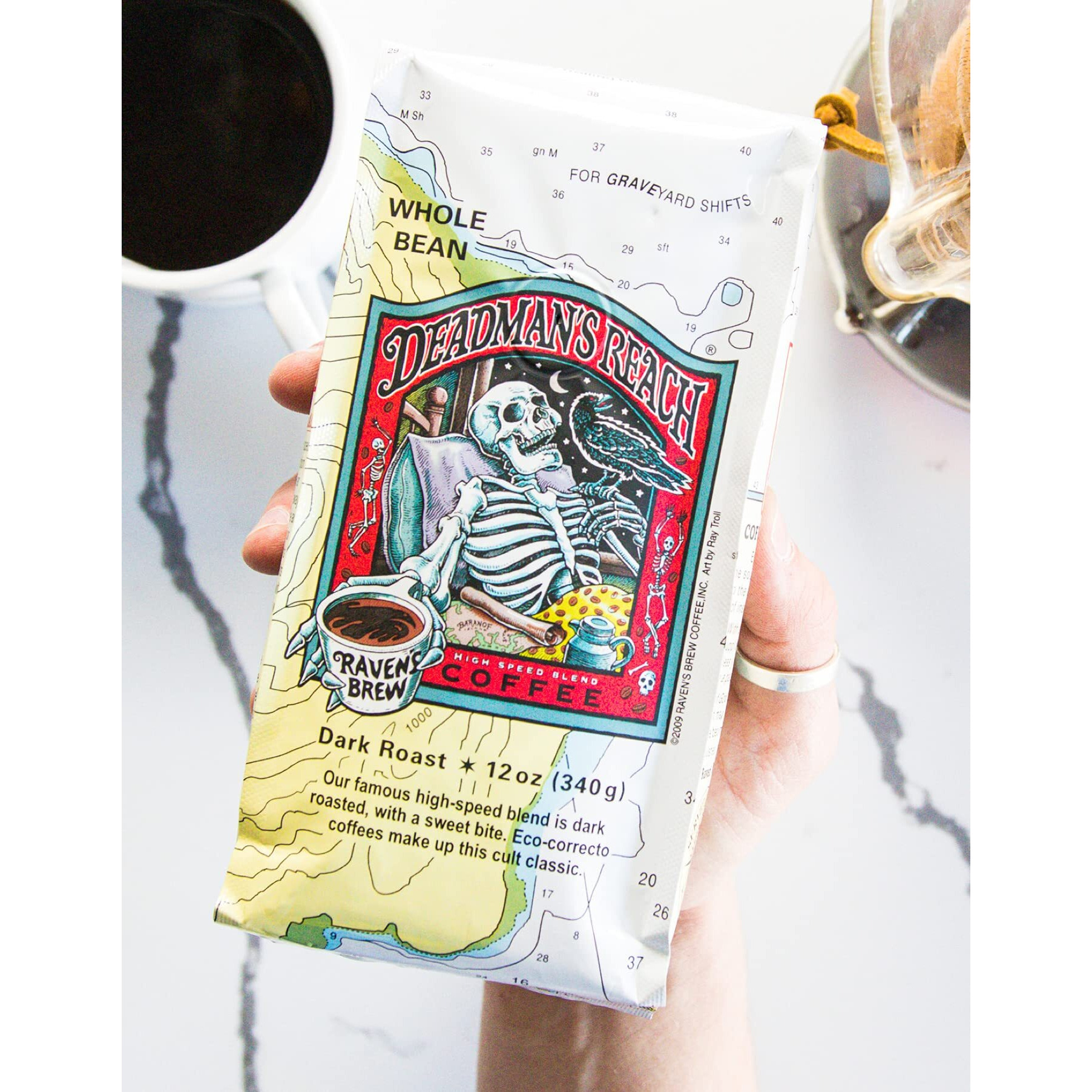 Raven's Brew Coffee High Caffeine Coffee Dark Roast Ground - Deadman's Reach 2-Pack Of 12Oz