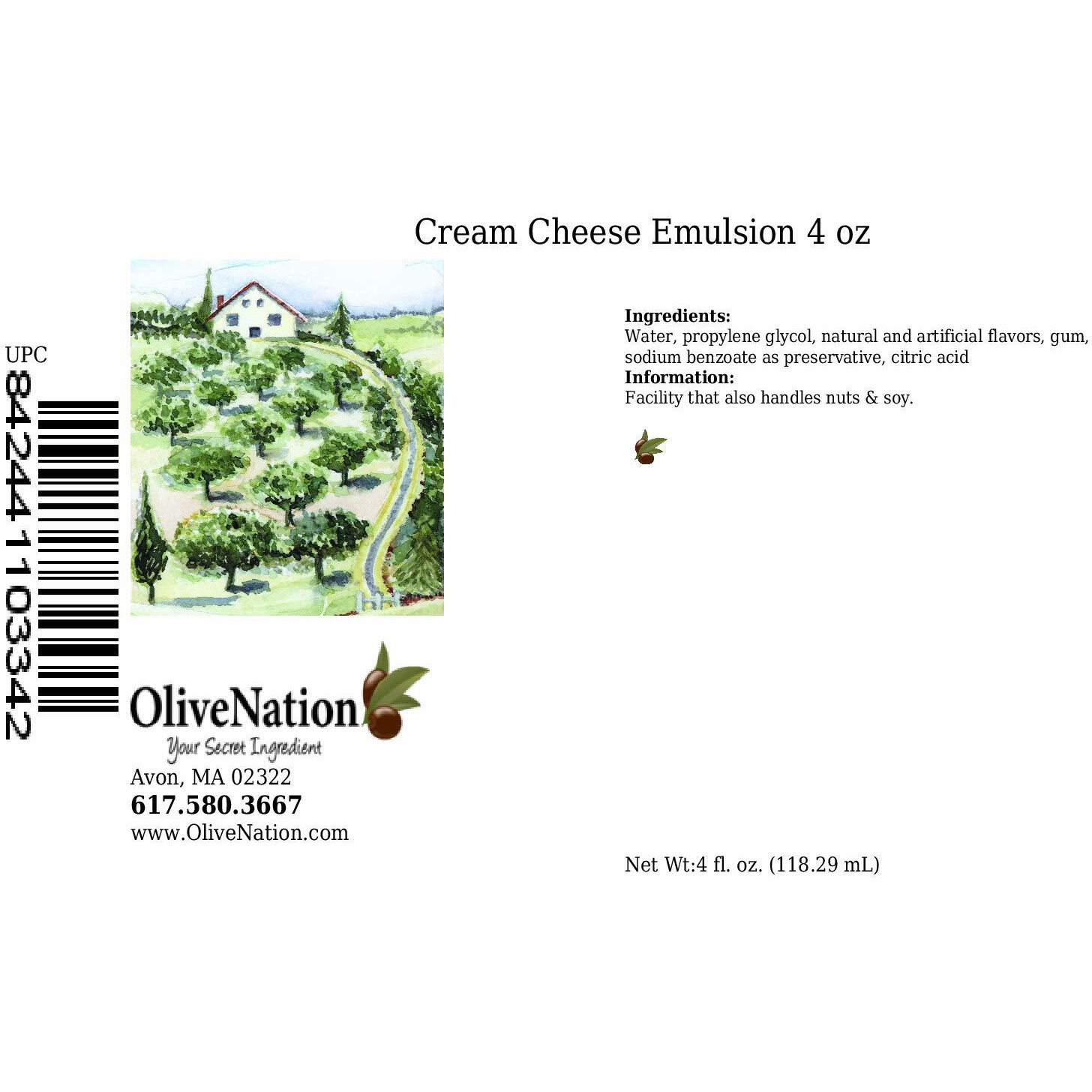 Olivenation Cream Cheese Emulsion, Water Soluble Baking Flavor For Cakes, Cookies, Fillings, Frosting, Beverages, Gluten Free - 4 Ounces