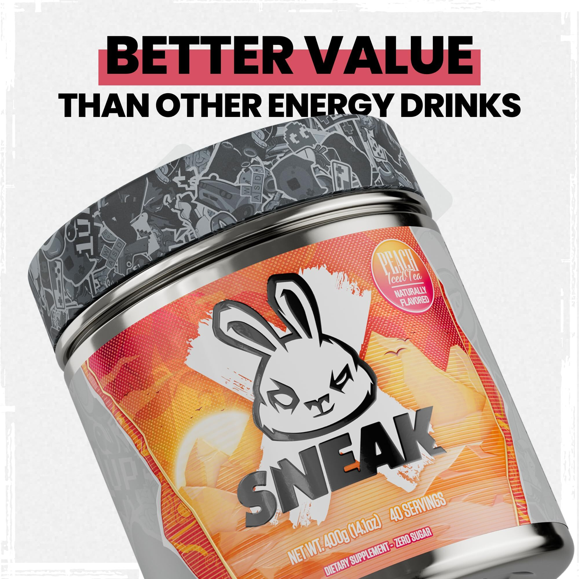 Sneak Energy Drink Powder | Peach Iced Tea | No Sugar. No Nasties. Just Natural Caffeine, Focus-Boosting Nootropics | 40 Servings