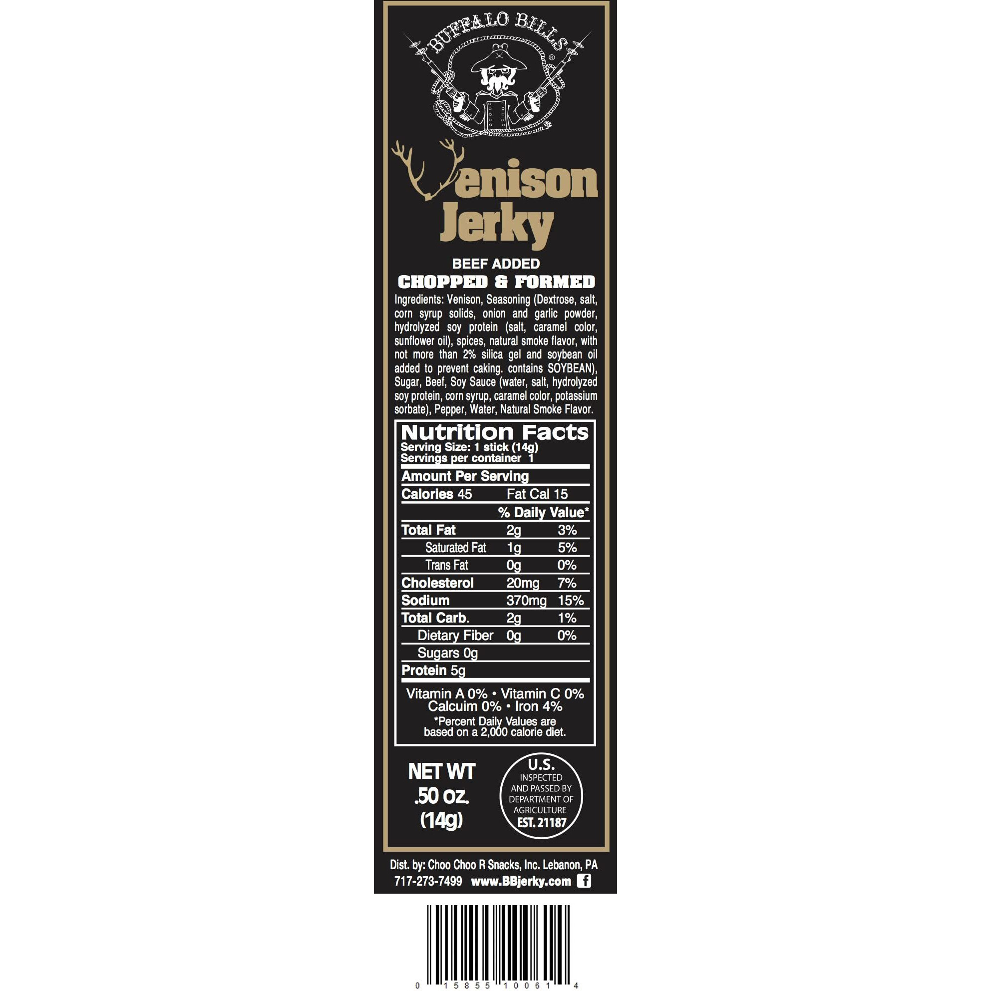 Buffalo Bills Individually Wrapped Venison Jerky 7"" Strips (25 Venison Jerky Strips Per Tub)