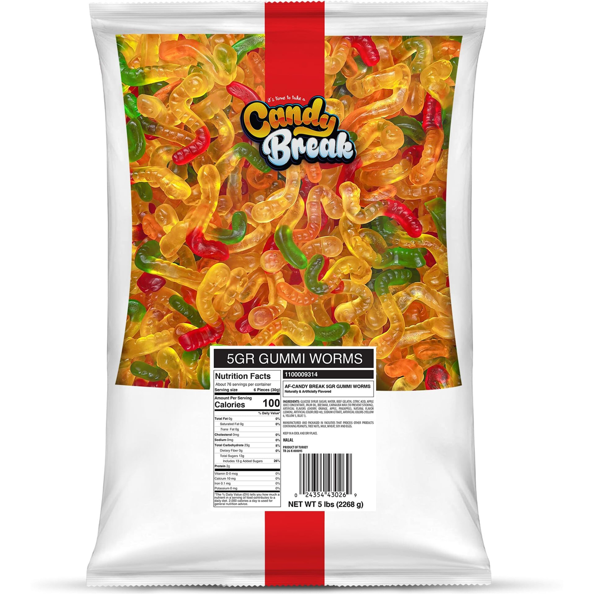 Candy Break Fruity & Sweet Gummy Worms 5 Lbs Share Size Bag - Chewy Gummy Bulk Candy Pack - Snacks For Kids & Grown Ups