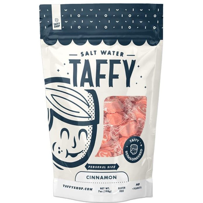 Taffy Shop Cinnamon Salt Water Taffy - Small Batch Salt Water Taffies Made In The Usa - Super Soft, Sweet, Taffy Candy - Guaranteed Fresh - Gluten-Free, Soy-Free, Peanut Free - Personal (7Oz) Bag