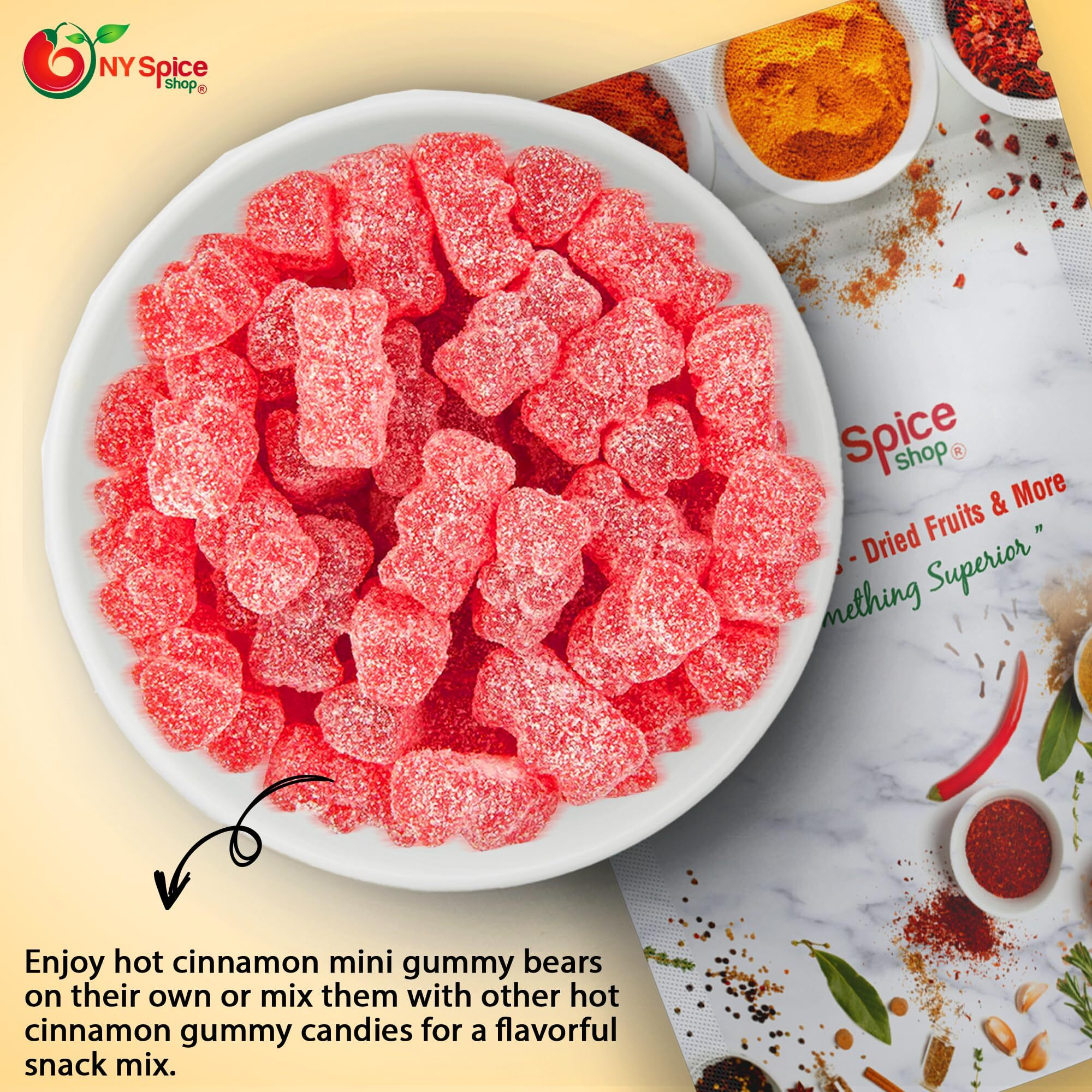 Ny Spice Shop Cinnamon Bears - 8 Ounce Sweet And Spicy Cinnamon Gummy Bears - Tasty Cinnamon Bears Candy - Fruit Juice Hot Gummy Bear - Cinnamon Gummies - Chewy Cinnamon Bear Candy For All