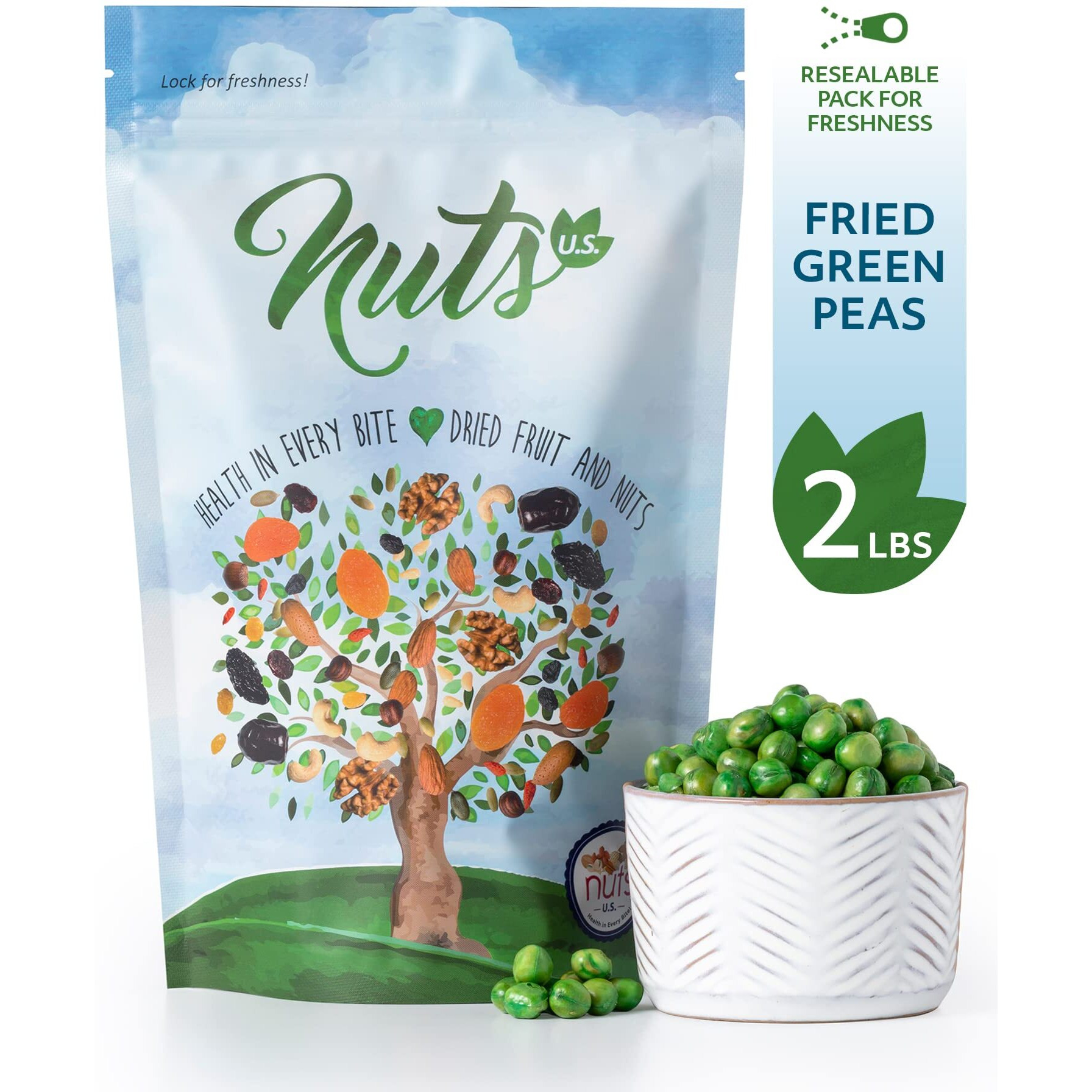 Nuts U.S. - Green Peas | Fried And Sea Salted| Non Gmo And Gluten Free | Fresh And Delicious | Green Peas In Resealable Bags (2 Lbs)