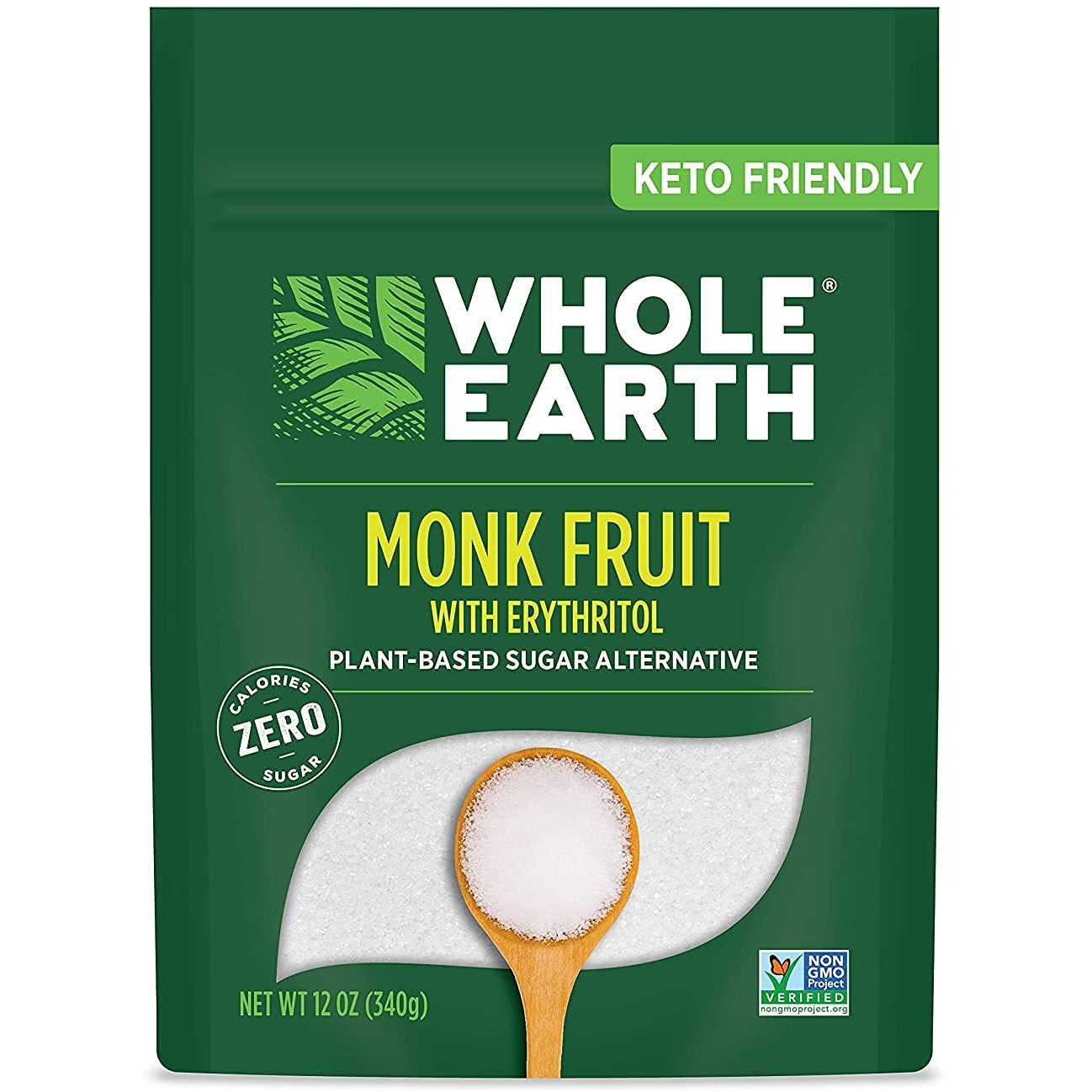 Whole Earth Sweetener Co. Monk Fruit Sweetener With Erythritol, Plant-Based Sugar Alternative, 12 Ounce (Pack Of 4)