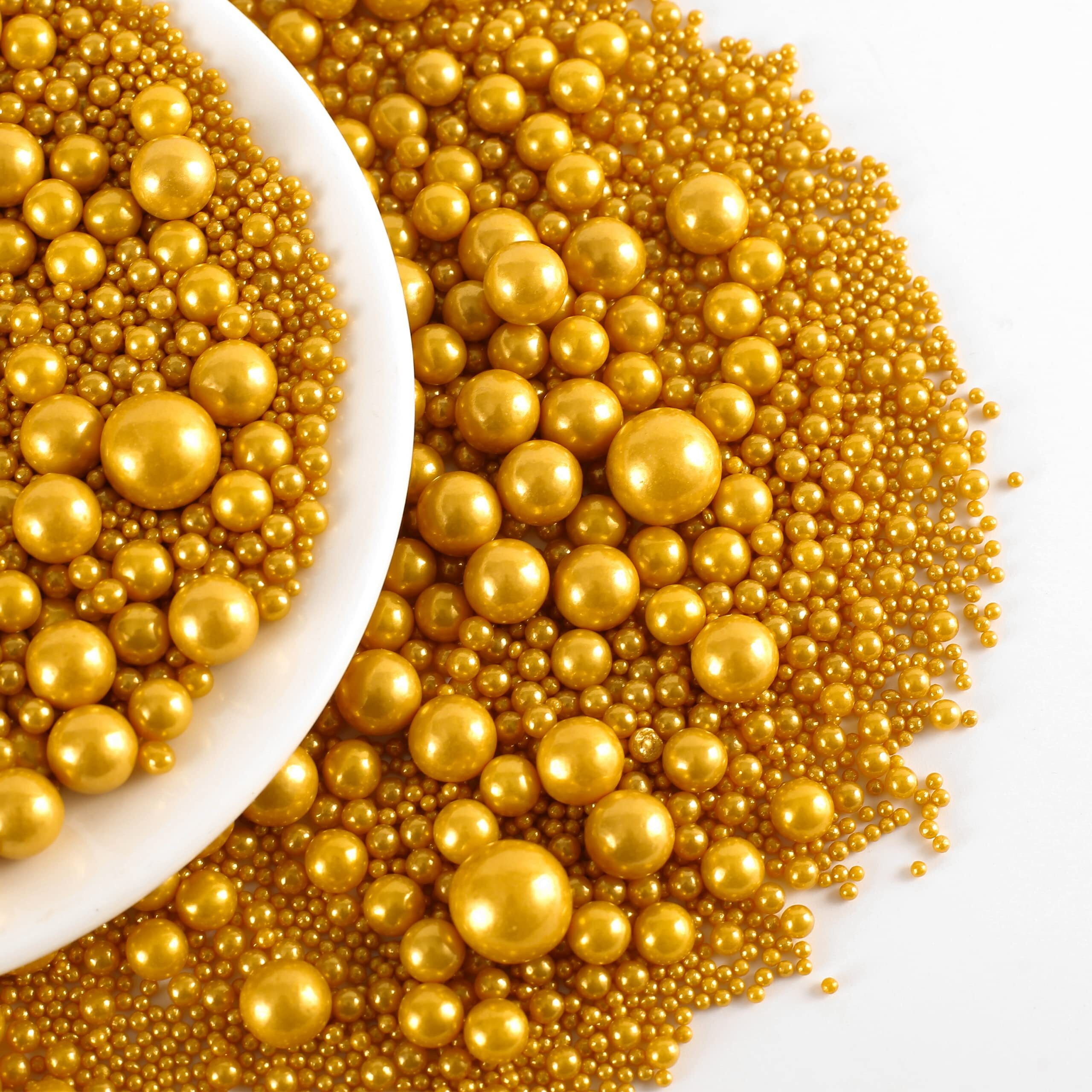 Kasvan Gold Pearl Sugar Sprinkles - Edible Candy Pearls 130G/4.58 Oz, Mix Size, Baking Cake Decorations, Ice Cream Toppings And Cookie Decorating, Wedding Party Chirstmas Supplies