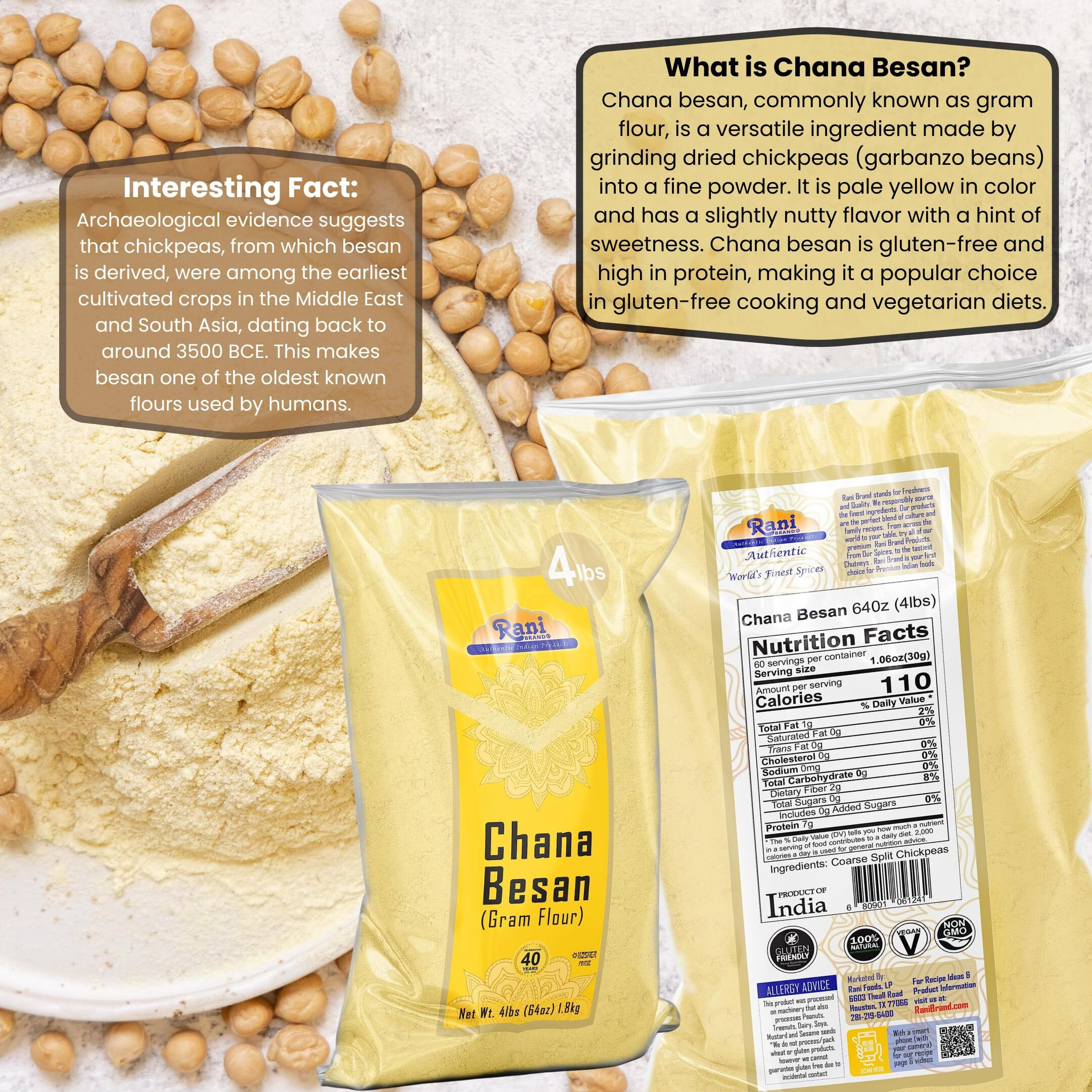 Rani Chana Besan (Chickpeas Flour, Gram) 64Oz (4Lbs) 1.81Kg Bulk ~ All Natural | Vegan | Gluten Friendly | Non-Gmo | Kosher | Indian Origin