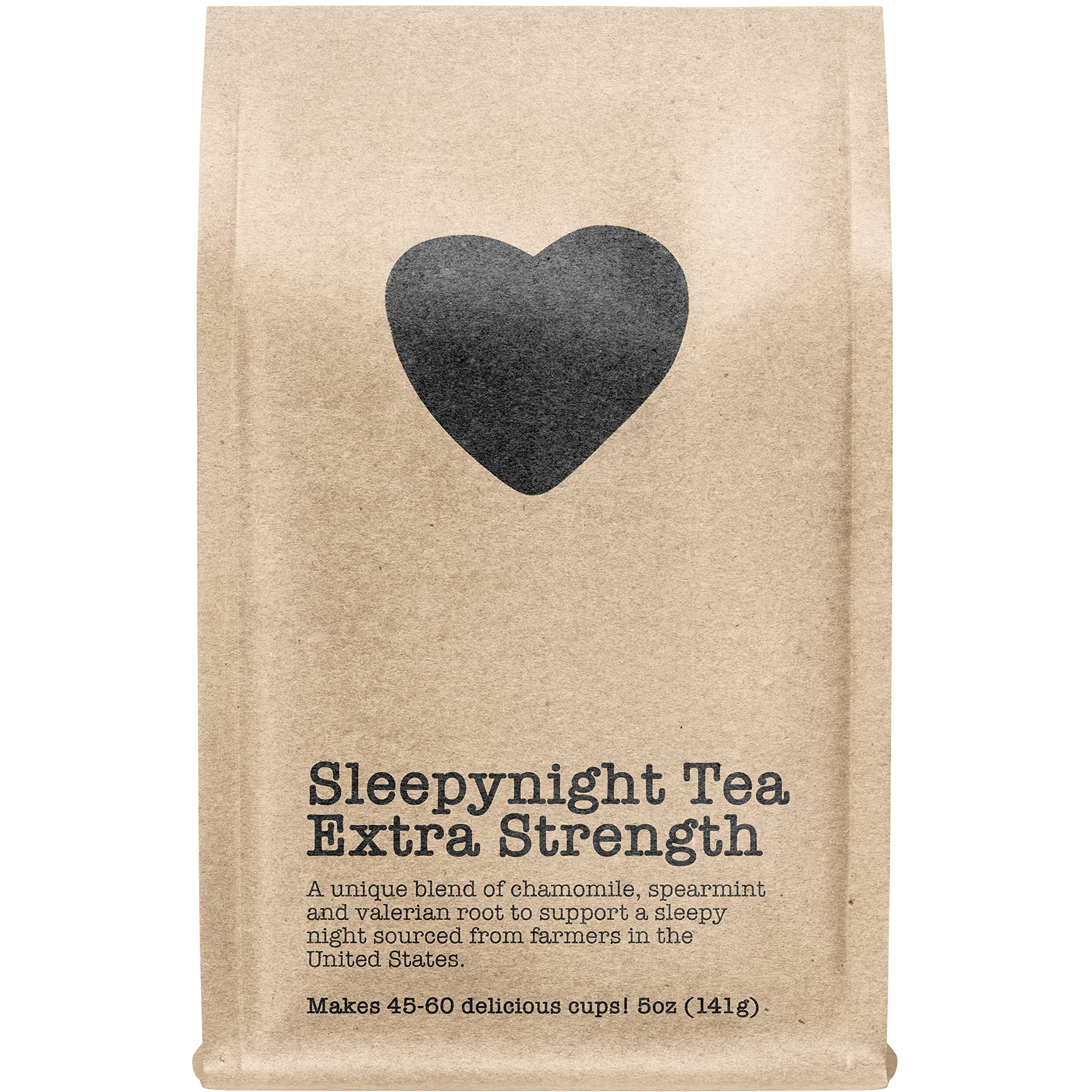 Sleepynight Tea Extra Strength, 45-60 Servings, Eco-Conscious Zip Pouch, Caffeine Free, Pure Loose Leaf Tea Grown In America, 5 Ounce (Medium)