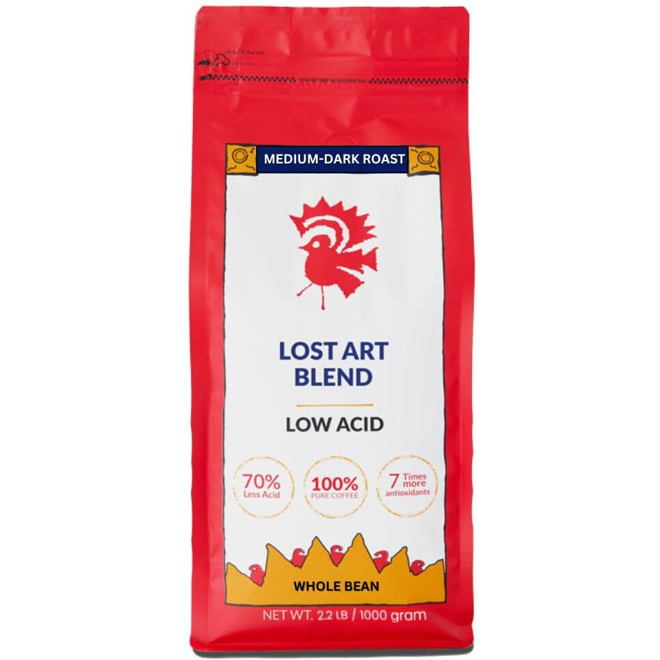 Puroast Low Acid Coffee , Whole Bean , Lost Art Blend , Medium Roast , Certified Low Acid Coffee , Ph 5.5+ , Gut Health , 2.2 Lb , Higher Antioxidant , Smooth For Espresso, Cold Brew & Iced Coffee