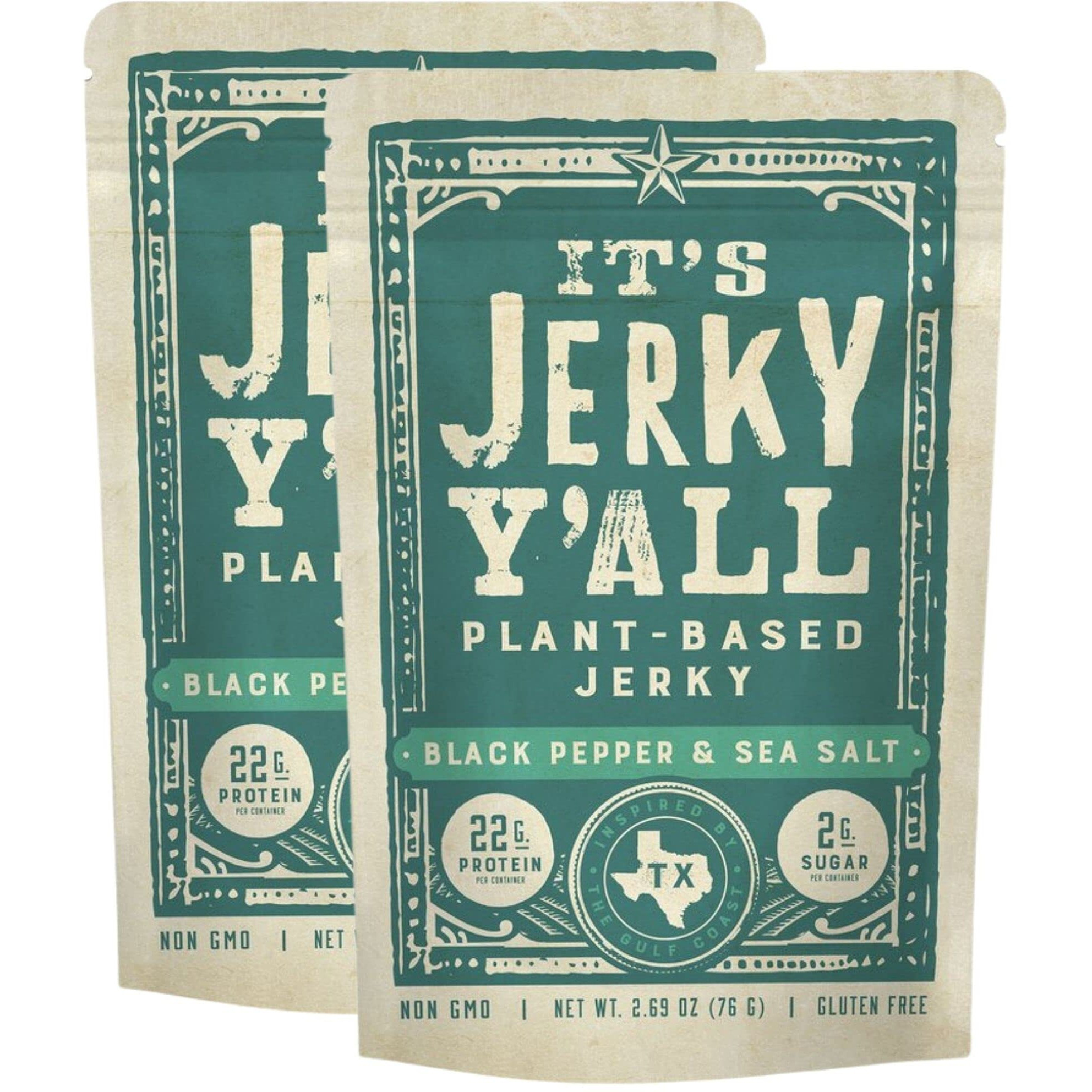 It's Jerky Y'All Vegan Jerky Sea Salt & Pepper - Beyond Tender And Tasty Vegan Snacks - High Protein, Low Carb, Non-Gmo, Gluten-Free, Vegetarian, Whole30 (2-Pack)