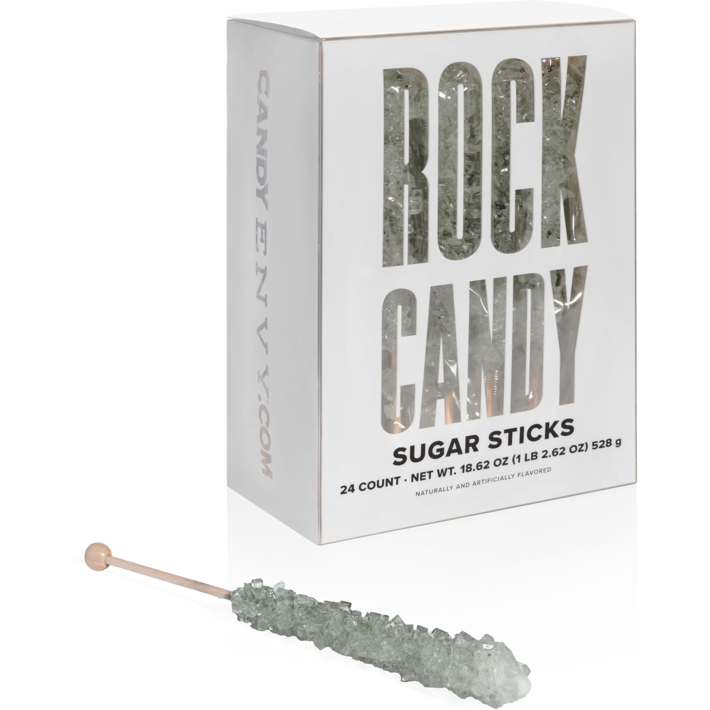 Candy Envy - Silver Rock Candy Sugar Sticks - Original Sugar Flavored - 24 Indiv. Wrapped