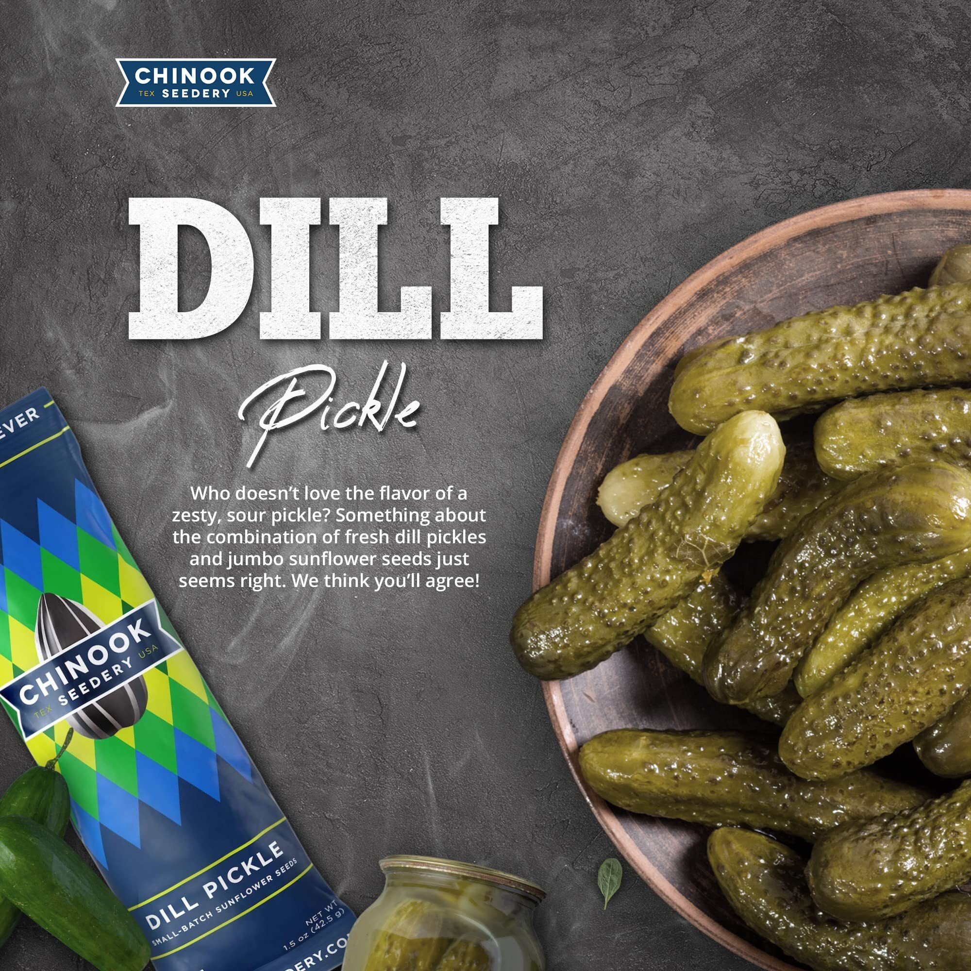 Chinook Seedery Roasted Sunflower Seeds To Eat - Jumbo Low Sodium Sunflower Seeds Keto Snacks - Adventure, Baseball, School Snacks - Gluten Free, Non Gmo Snacks - 1.5 Oz (Pack Of 36) Dill Pickle