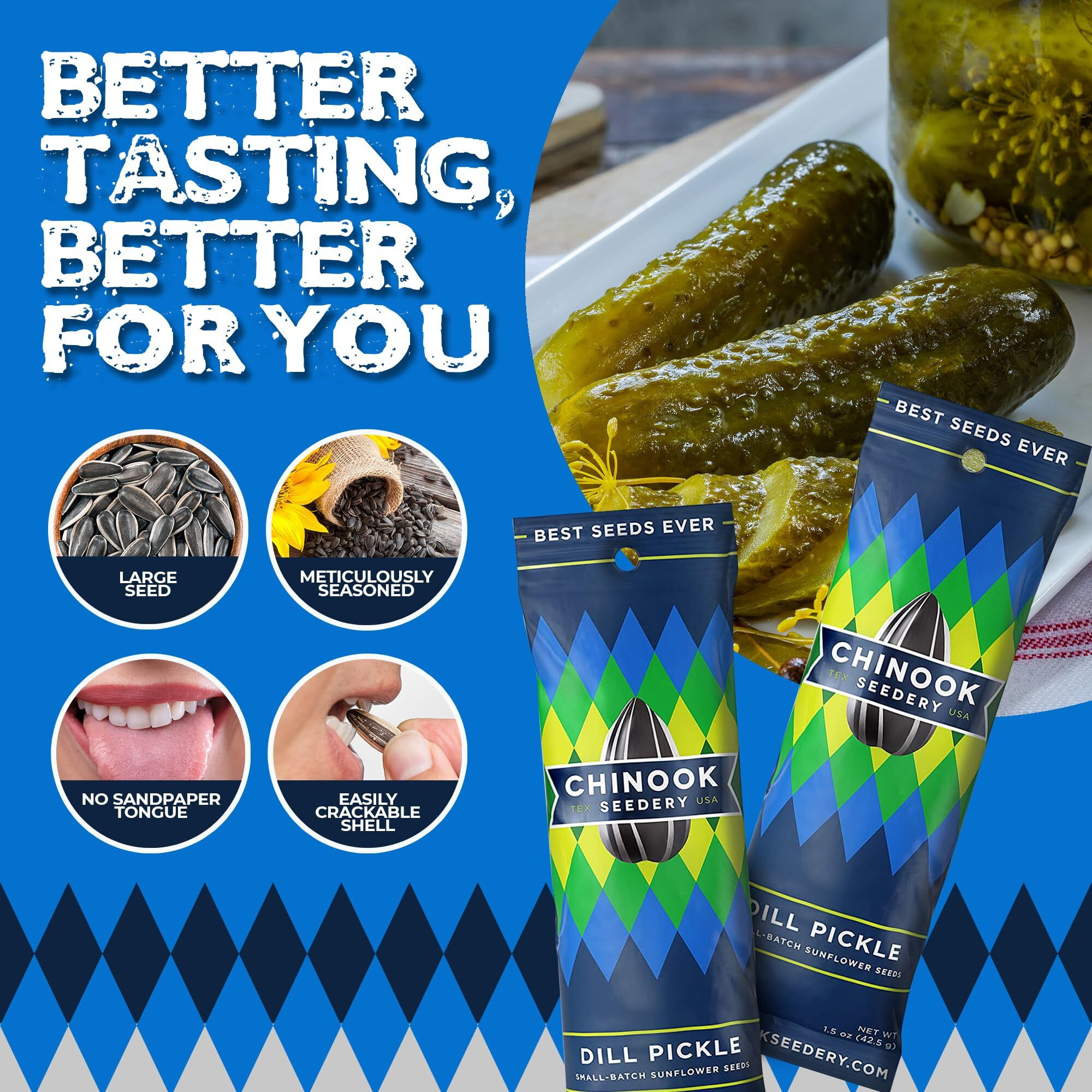 Chinook Seedery Roasted Sunflower Seeds To Eat - Jumbo Low Sodium Sunflower Seeds Keto Snacks - Adventure, Baseball, School Snacks - Gluten Free, Non Gmo Snacks - 1.5 Oz (Pack Of 36) Dill Pickle