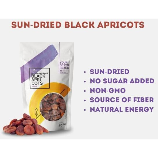 Arashan Natural Black Dried Apricots From Kyrgyzstan, 1Lb - Unsulphured, Sun-Dried, No-Added Sugar, Sweet And Tangy, Ideal For Snacking, Baking, And Nutritious Trail Mixes