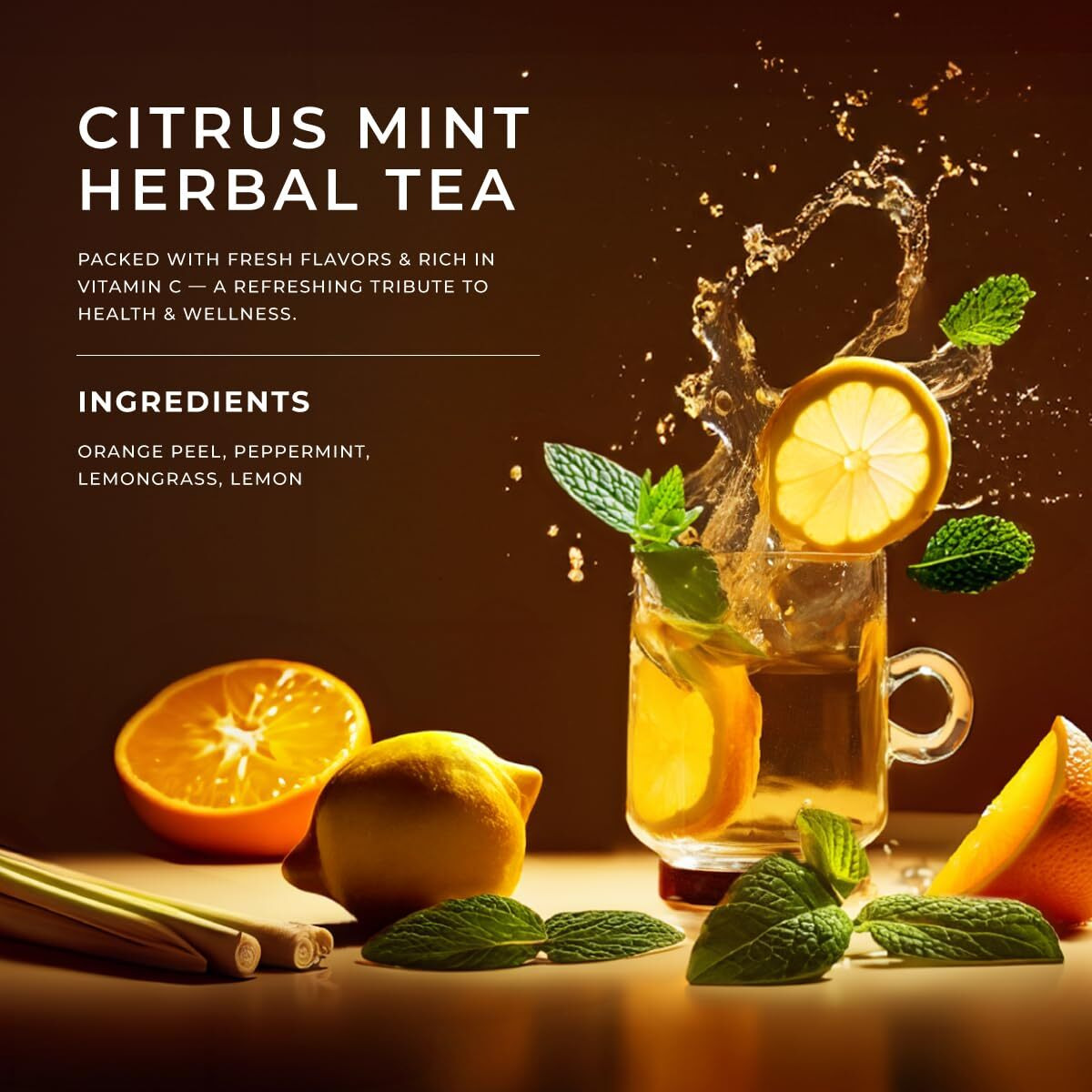Gya Tea Co Citrus Mint Tea Loose Leaf Tea - 5.29 Oz 70 Cups Herbal Tea Rich In Peppermint, Vitamin C Lemon, Orange Peel For Immunity & Throat Comfort - Peppermint Tea Fruit Tea Leaves Loose Leaf