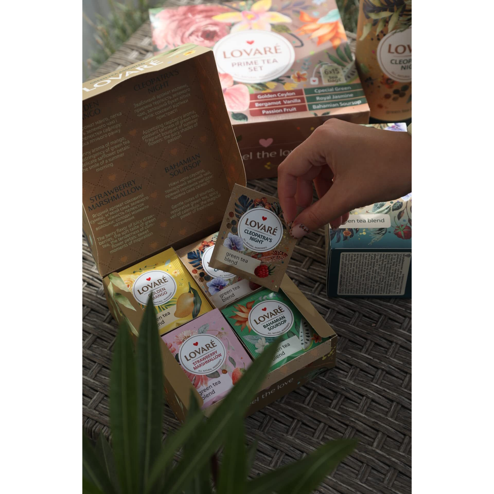 Lovare Green Assorted Tea Variety Pack 32 Pack - Made In Ukraine - Tea Bags Individually Wrapped 4 Tastes - Golden Mango, Cleopatras Night, Strawberry Marshmallow, Bahamian Soursop Assorted Tea Bags