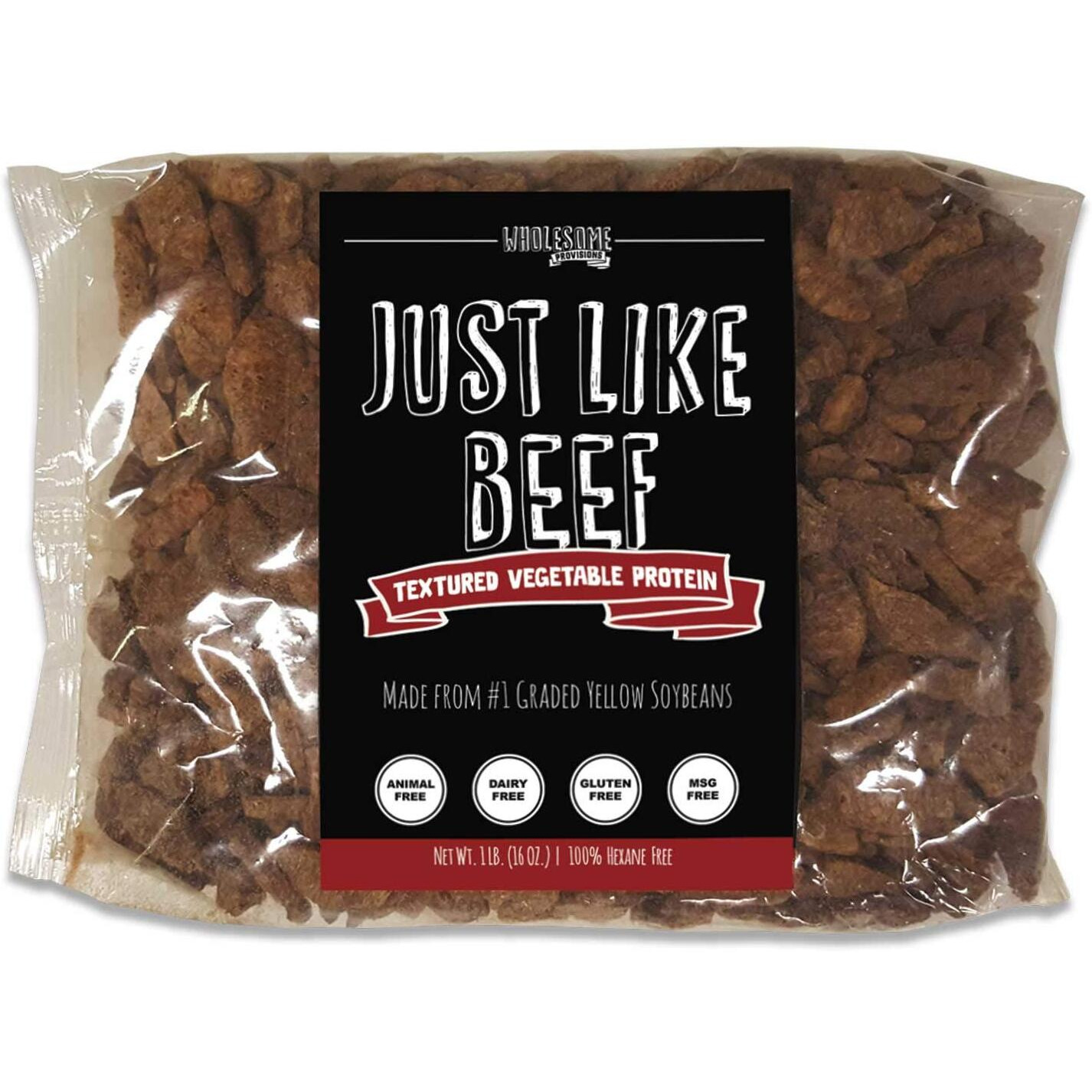 Wholesome Provisions Textured Vegetable Protein, Vegan Meat Substitute, 100% Hexane Free, Made With 1 Graded Yellow Soybeans, Made In Us, Gluten Free, Just Like Beef, Unflavored (1 Package)