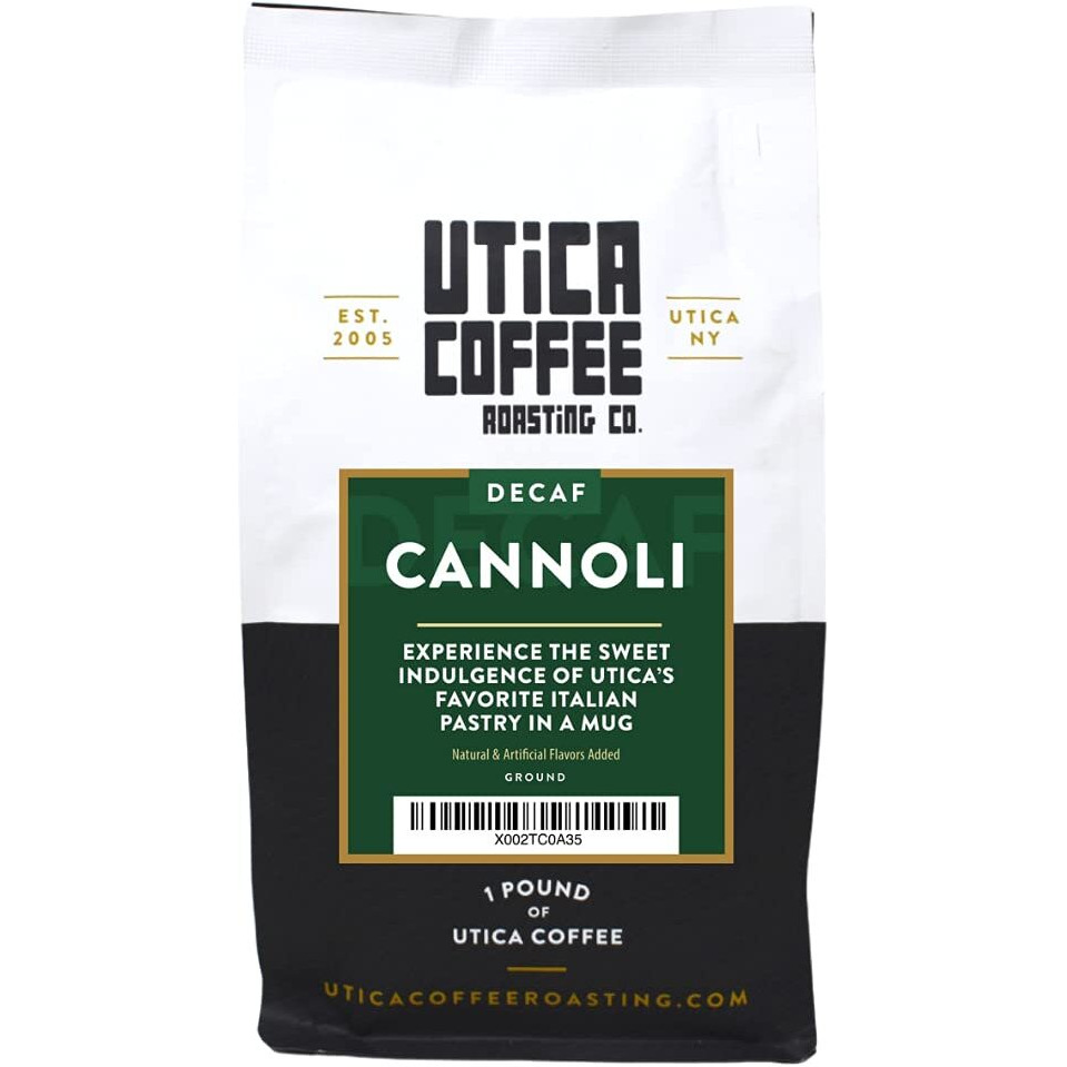 Utica Coffee Roasting Co. Decaf Cannoli | Specialty Flavored Medium Roast Ground Coffee | 16 Oz Reclosable Bag
