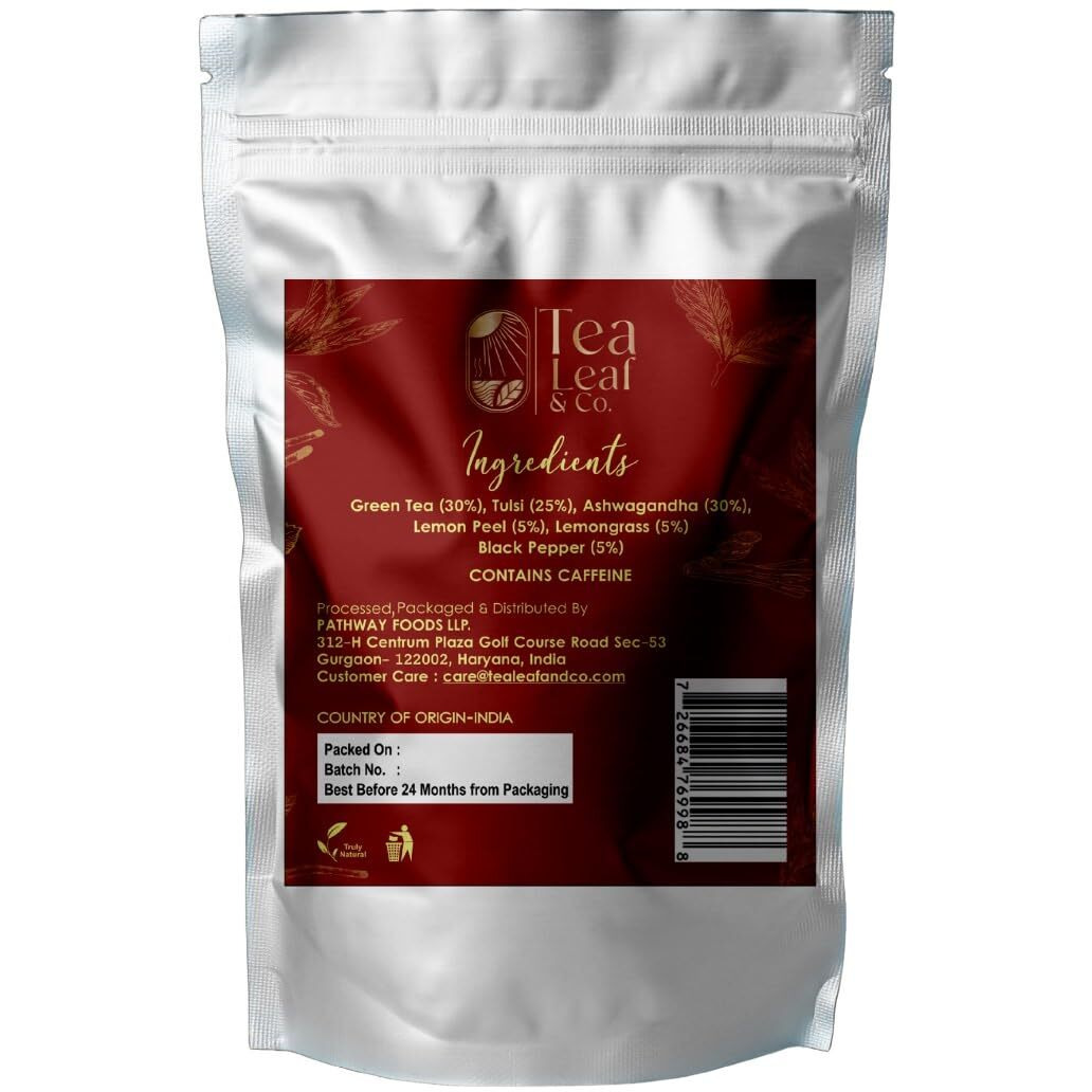 Tulsi Ashwagandha Green Tea Bags (50 Count), Green Tea With Tulsi, Ashwagandha, Lemongrass And Black Pepper, Caffeinated, Real And Natural Green Tea, Blended With Fresh Herbs And Spices, Gluten Free