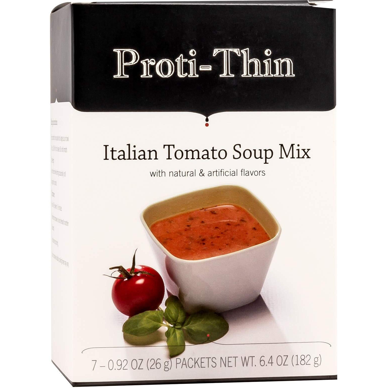 Proti-Thin High Protein Italian Tomato Soup, Healthy Instant Diet Soup Mix, 15G Protein, Low Calorie, Low Carb, Low Fat, Sugar Free, Gluten-Free Keto Diet Friendly, 1 Pack Of 7 Servings