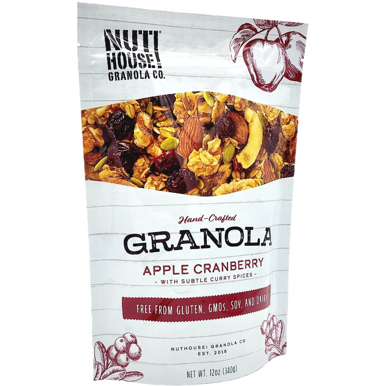 Nuthouse Granola Company - Premium Apple-Cranberry Granola | Certified Gluten-Free, Non-Gmo, Kosher | Vegan, Soy-Free | 12 Oz. Bag (6-Pack)