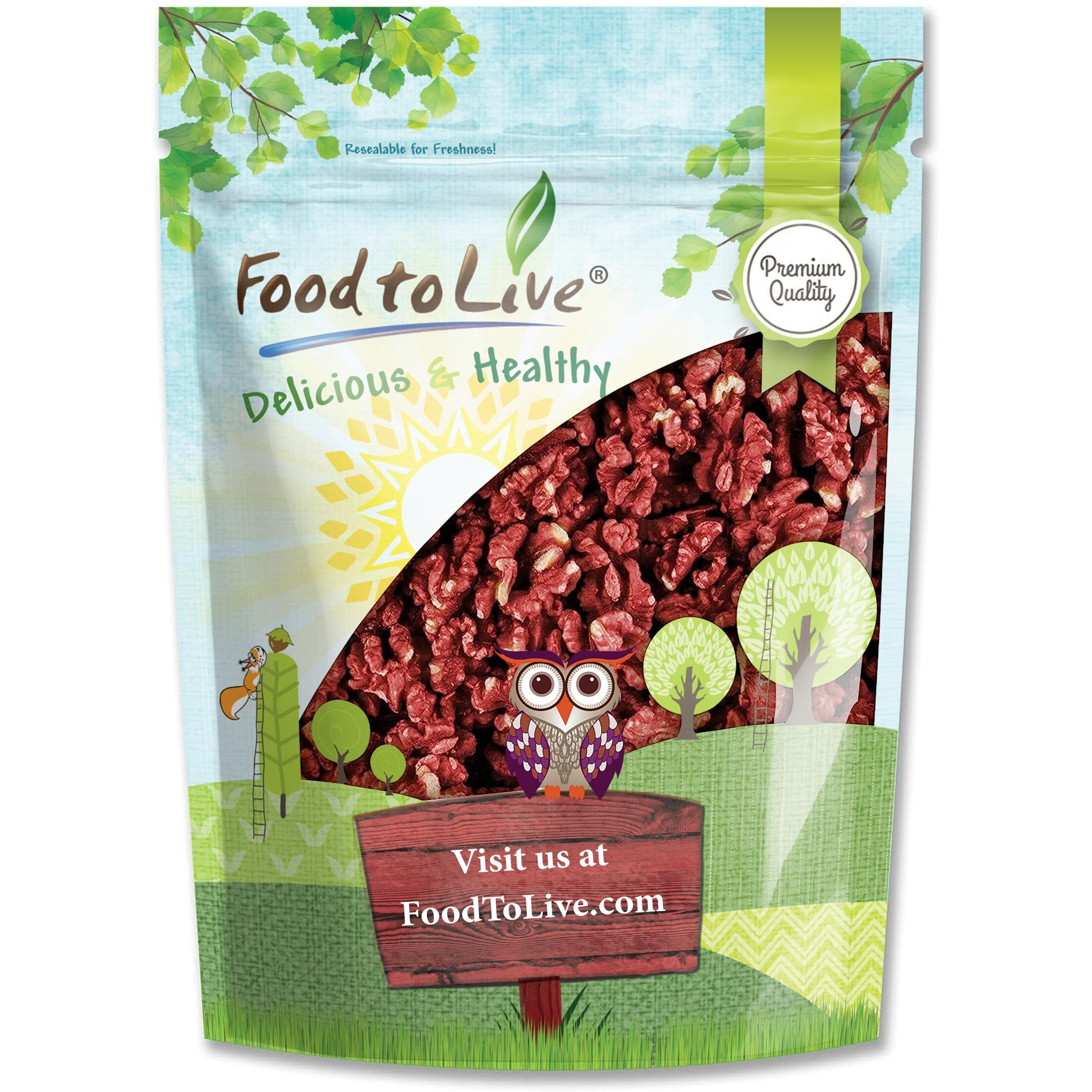 Food To Live - California Livermore Red Walnuts, 1 Pound Raw, No Shell, Kosher, Unsalted, Natural, Sirtfood, Bulk