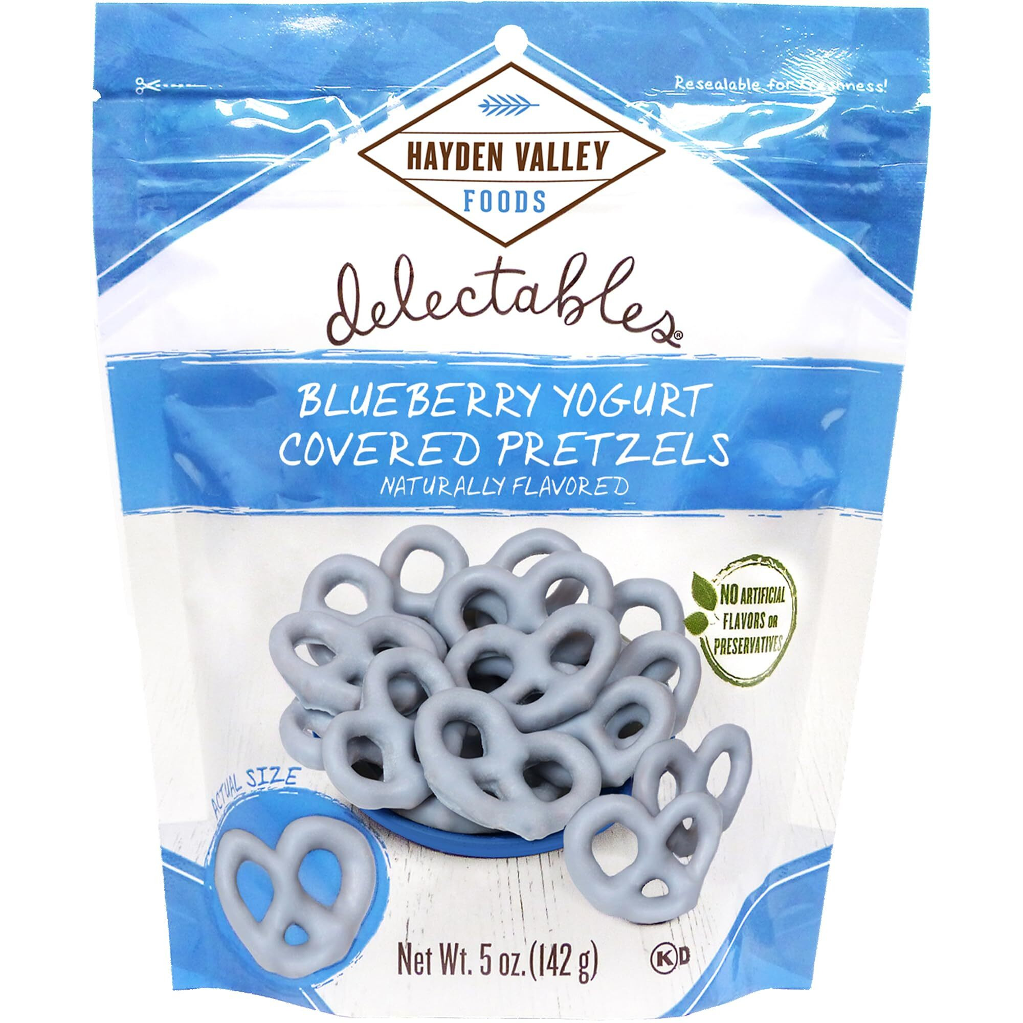 Hayden Valley Foods Blueberry Yogurt Covered Pretzels - 5Oz Resealable Bag - Gourmet Flavored Pretzels