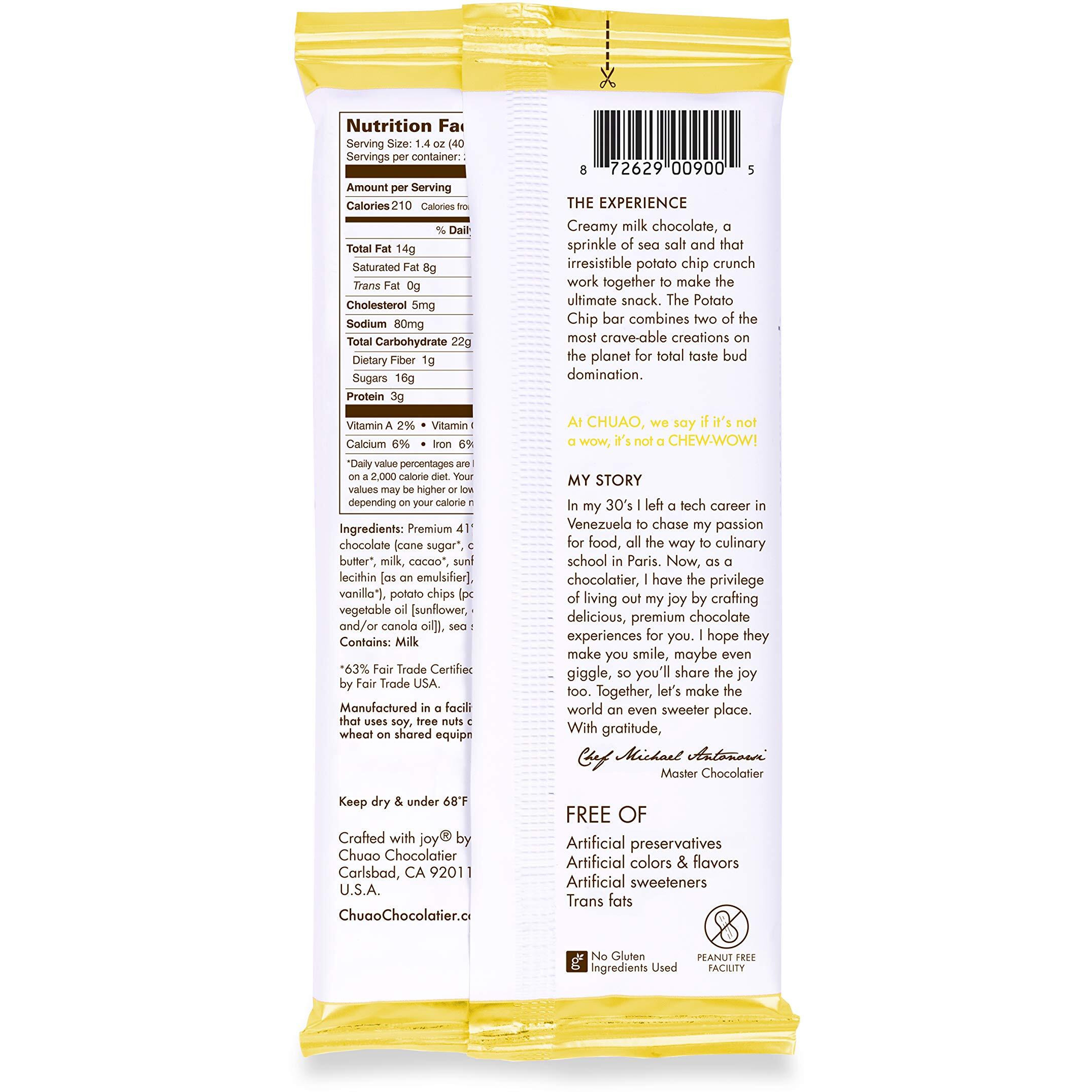 Chuao Chocolatier Potato Chip Milk Chocolate Gourmet Bars | For Gift Baskets, Birthday, Thank You, Care Package| 3 Pack, 2.8 Oz Each