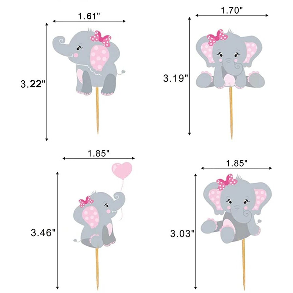 48Pcs Pink Elephant Cupcake Toppers, Double Sided It Is A Girl Elephant Cupcake Picks, Elephant Cake Cupcake Decorations For Elephant Theme Birthday Baby Shower Little Peanut Party Supplies
