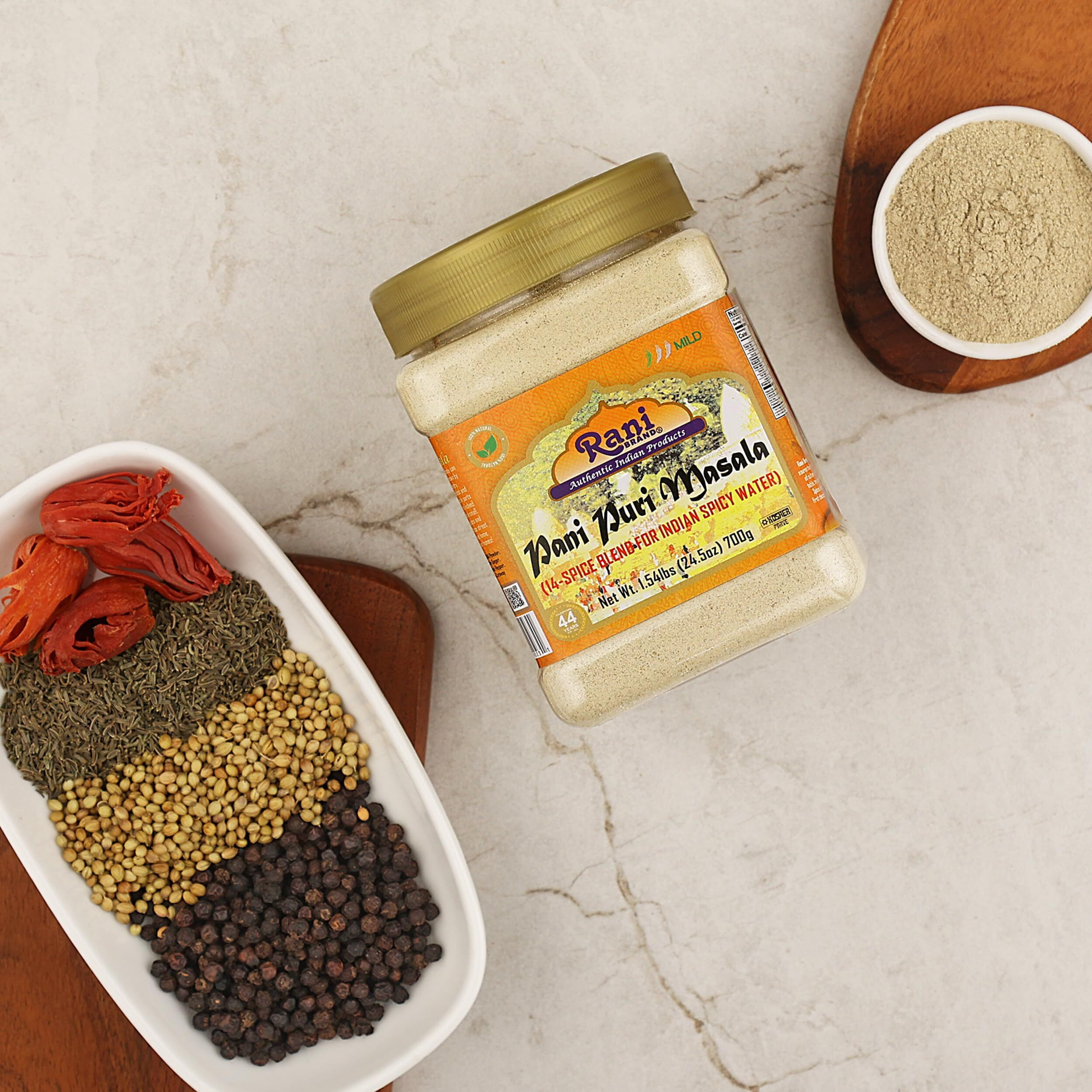 Rani Pani Puri Masala (14-Spice Blend For Indian Spicy Water) 24.5Oz (1.54Lbs) 700G Pet Jar ~ All Natural | Vegan | No Colors | Gluten Friendly | Non-Gmo | Kosher | Indian Origin, Gol Gappa