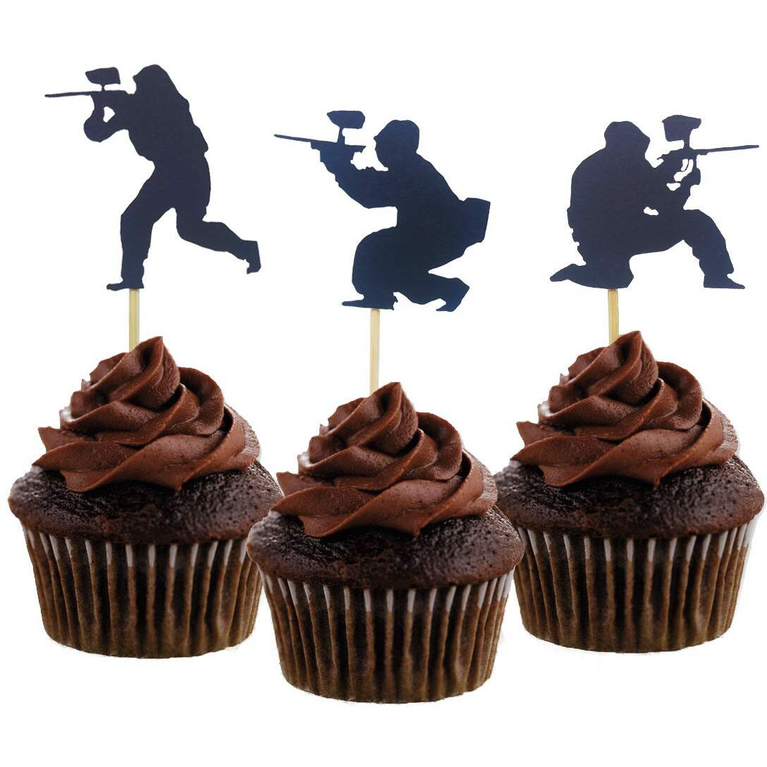 Morndew 24 Pcs Paintball Cupcake Toppers For Sport Party Baby Shower Birthday Party Wedding Party Decorations