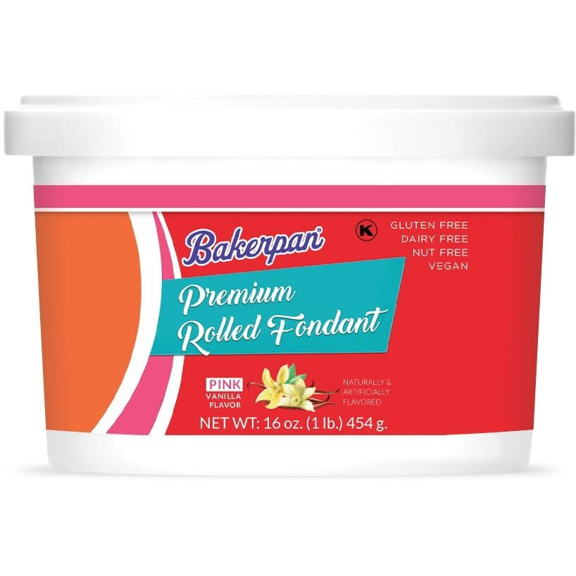 Bakerpan Premium Rolled Pink Fondant For Cake Decorating - 1 Pound, Vanilla Flavor