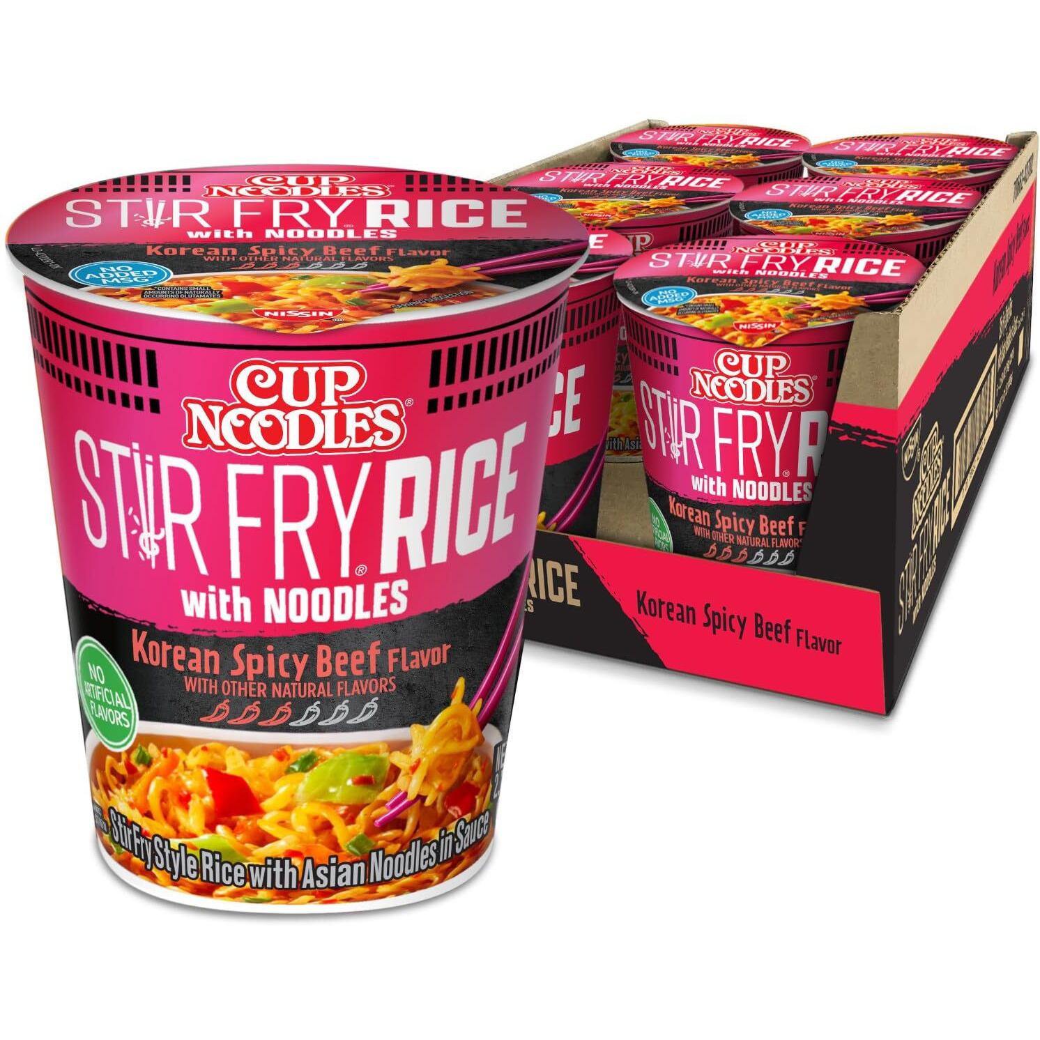 Nissin Cup Noodles Stir Fry Rice With Noodles, Spicy Beef Flavor, 2.68 Ounce (Pack Of 6)