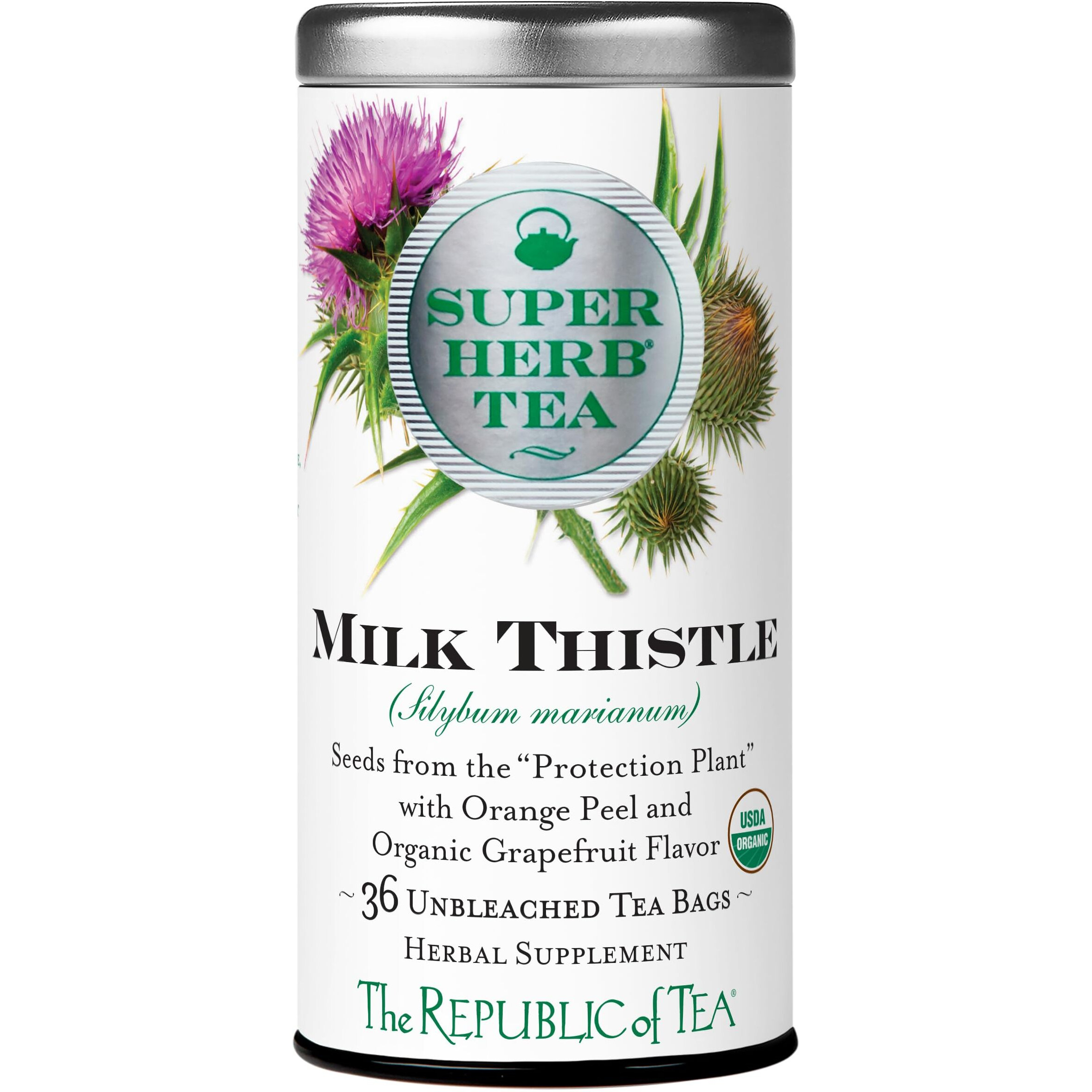 The Republic Of Tea Organic Milk Thistle Superherb Tea Bags, Tin Of 36 Tea Bags
