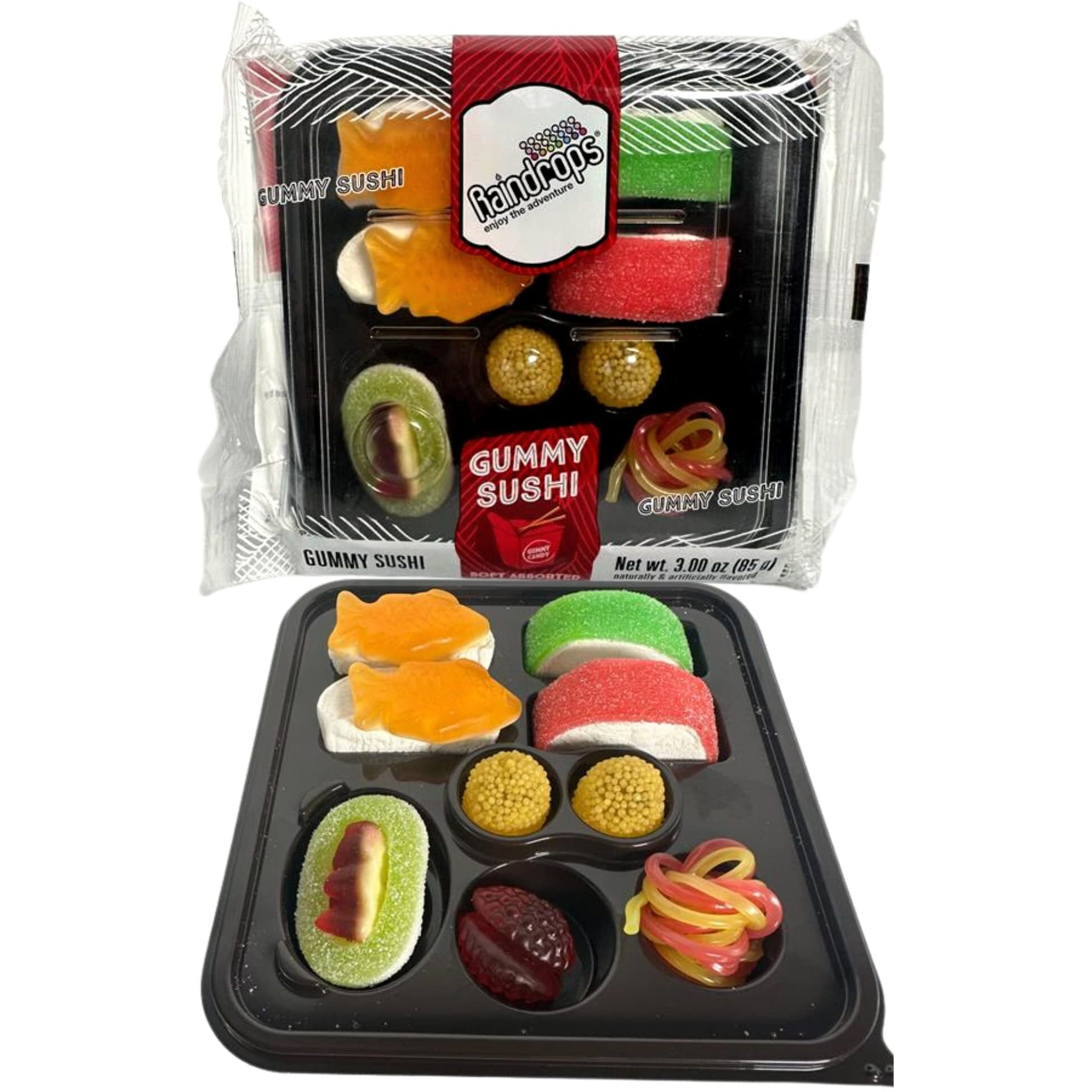 Raindrops - Gummy Candy Small Sushi Bento Box - Yummy Gummy Food Looks Just Like A Sushi - Mens Stocking Stuffer Ideas - (3.0 Oz)