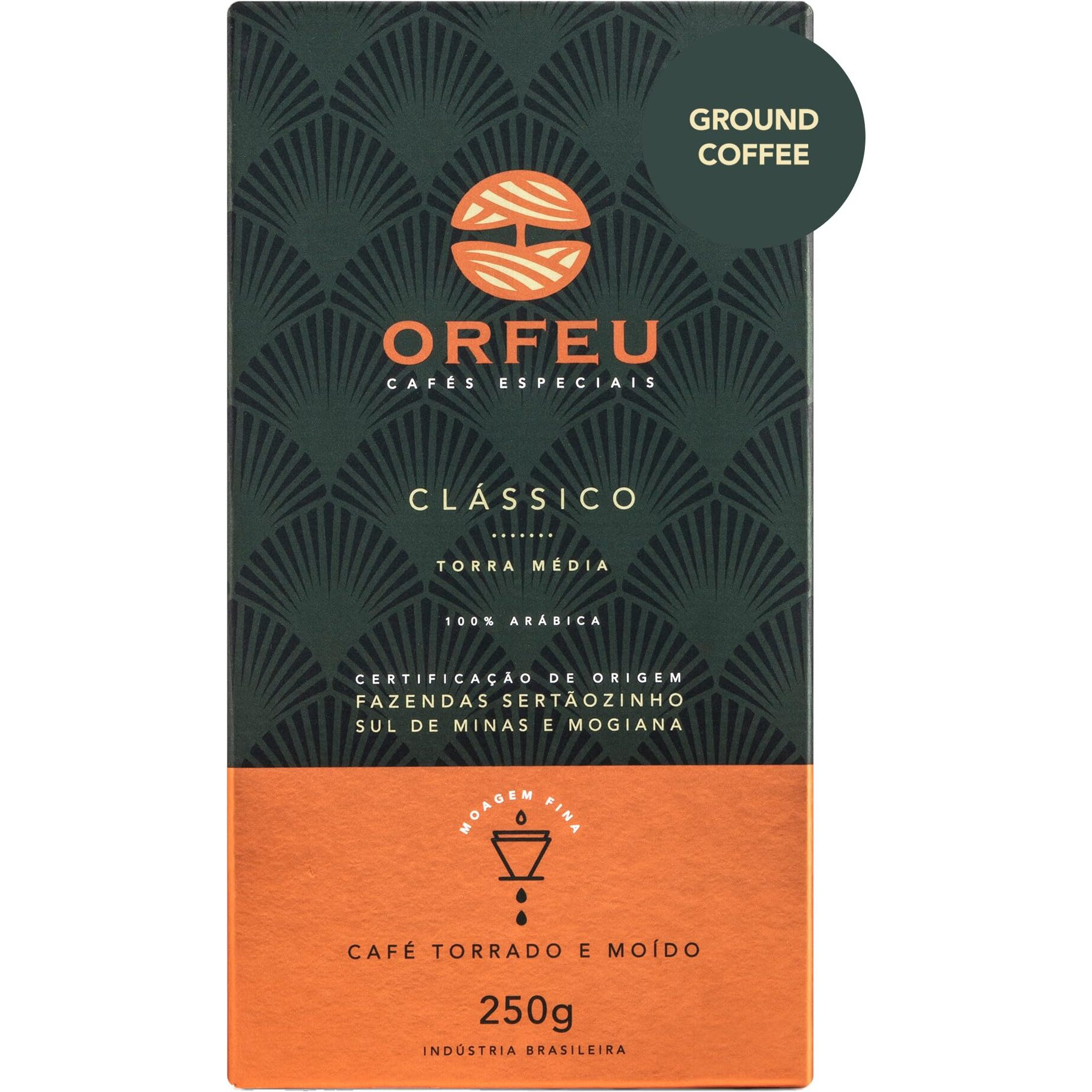 Orfeu - Special Coffee Classic Roasted And Ground - 100% Arabica Coffee, Medium Roasted, Floral, Fruity & Caramel Aroma, Balanced Acidity - 8.8Oz
