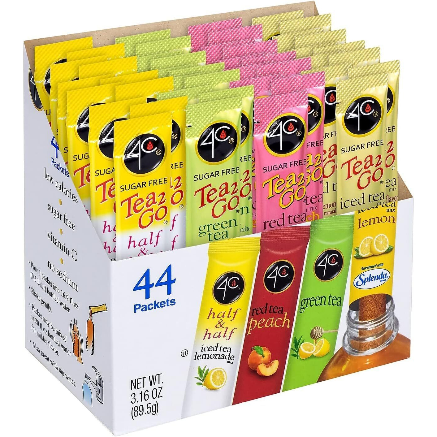 4C Powder Drink Mix Packets, Iced Tea Variety 1 Pack, 44 Count, Singles Stix On The Go, Refreshing Sugar Free Water Flavorings