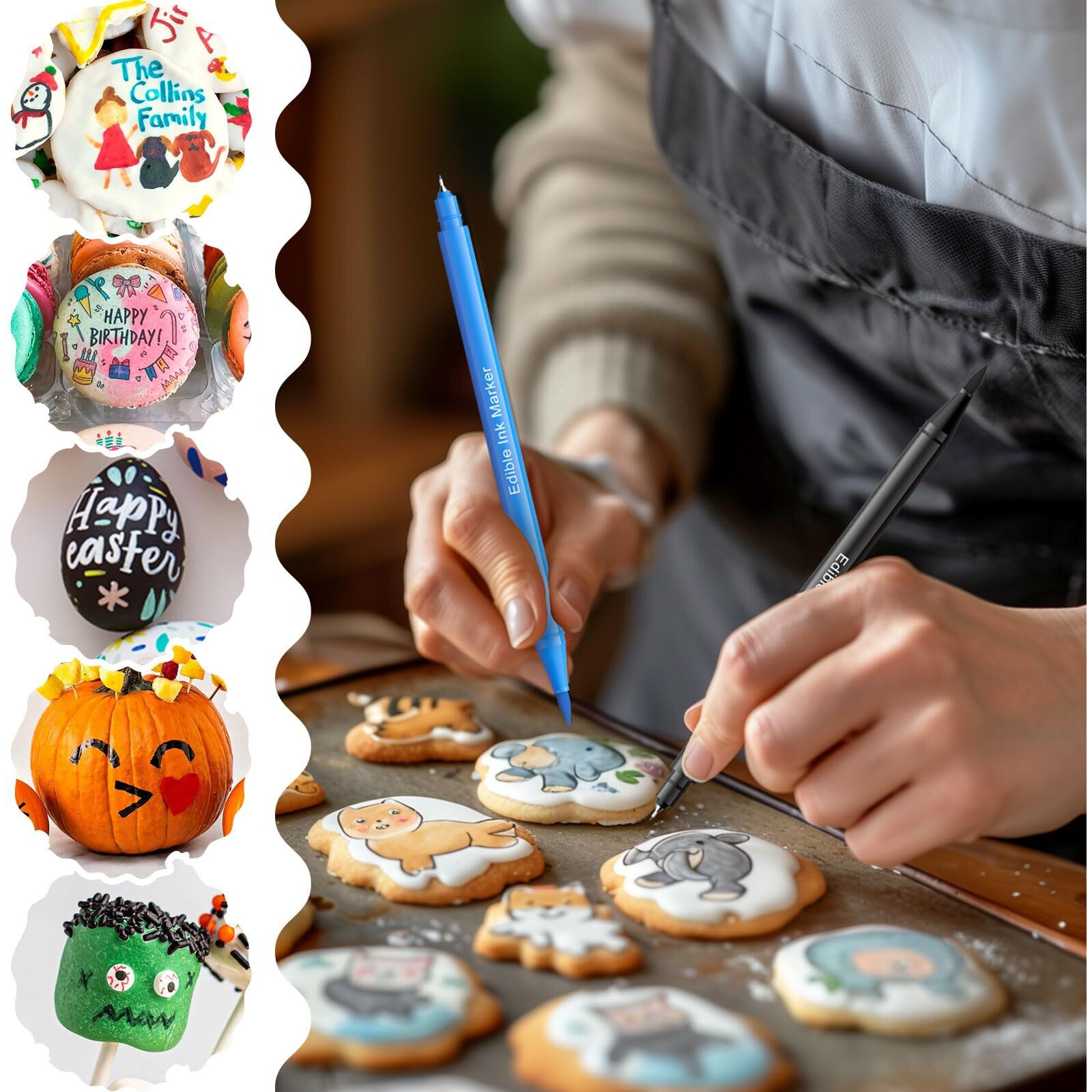 Jewem Edible Markers For Cookie Decorating,12Pcs Ultra Fine Tip(0.5Mm) Food Coloring Pens, Upgrade Double Side Food Grade Pens For Decorating Fondant Cakes,Easter Eggs,Frosting,Macaron