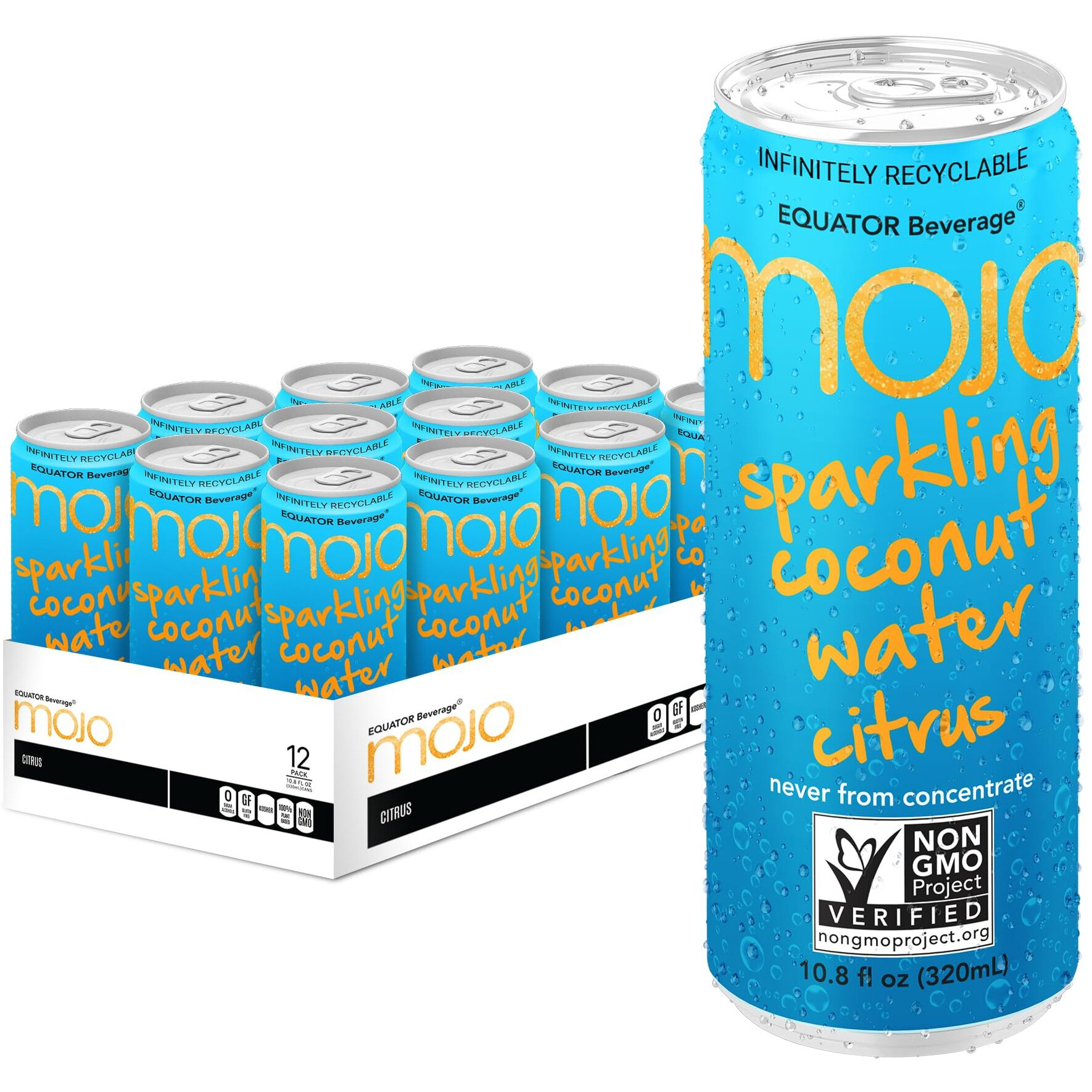 Mojo Sparkling Coconut Water + Citrus | Hydration Drink & Sports Drink | Electrolytes Beverage 1043 Mg | Vitamin B & C | Hydration Drink For Skin & Body | 10.8 Oz (Pack Of 12)