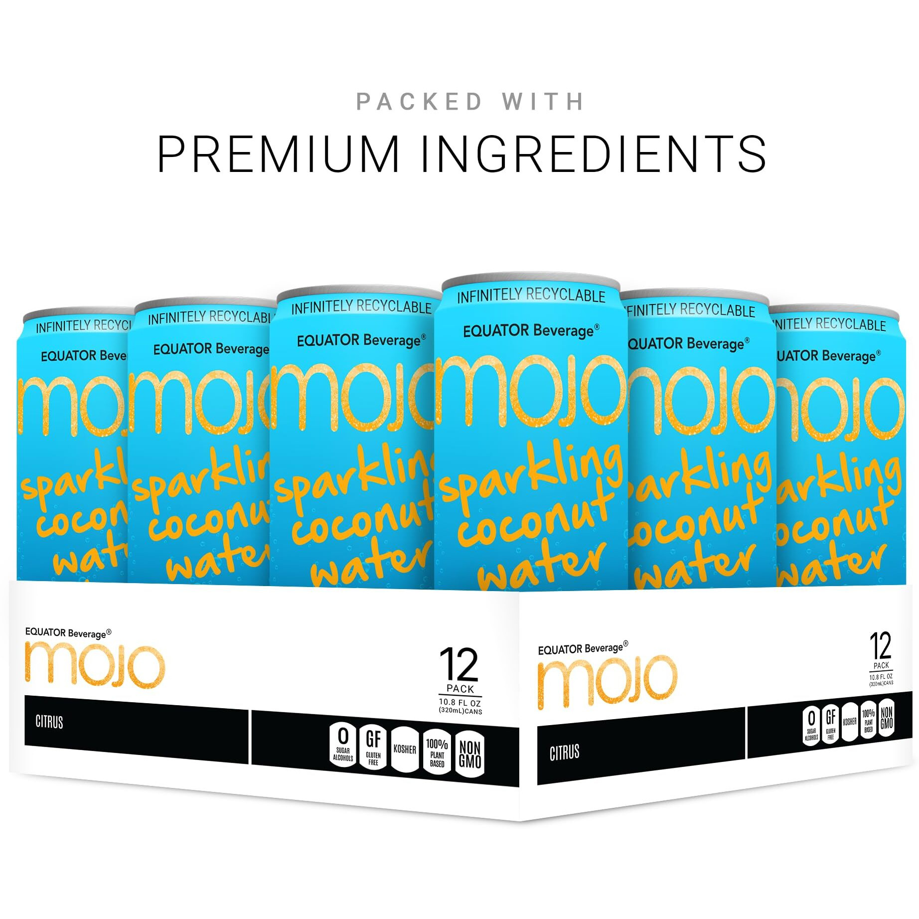 Mojo Sparkling Coconut Water + Citrus | Hydration Drink & Sports Drink | Electrolytes Beverage 1043 Mg | Vitamin B & C | Hydration Drink For Skin & Body | 10.8 Oz (Pack Of 12)