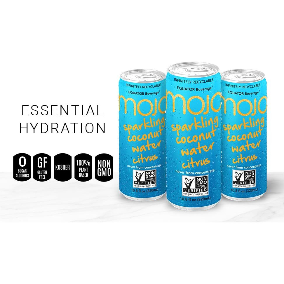 Mojo Sparkling Coconut Water + Citrus | Hydration Drink & Sports Drink | Electrolytes Beverage 1043 Mg | Vitamin B & C | Hydration Drink For Skin & Body | 10.8 Oz (Pack Of 12)