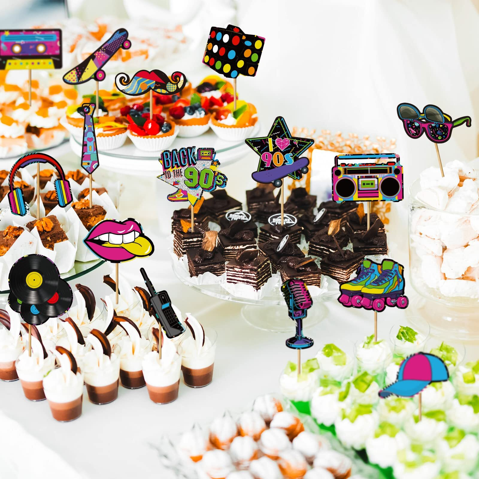 32 Pieces Cupcake Topper Theme Birthday Party Decorations For Adults Party Decorations Totally Party Supplies Diy Dessert Cupcake Toppers Supplies Roller Skate Cake Topper (90S Style)