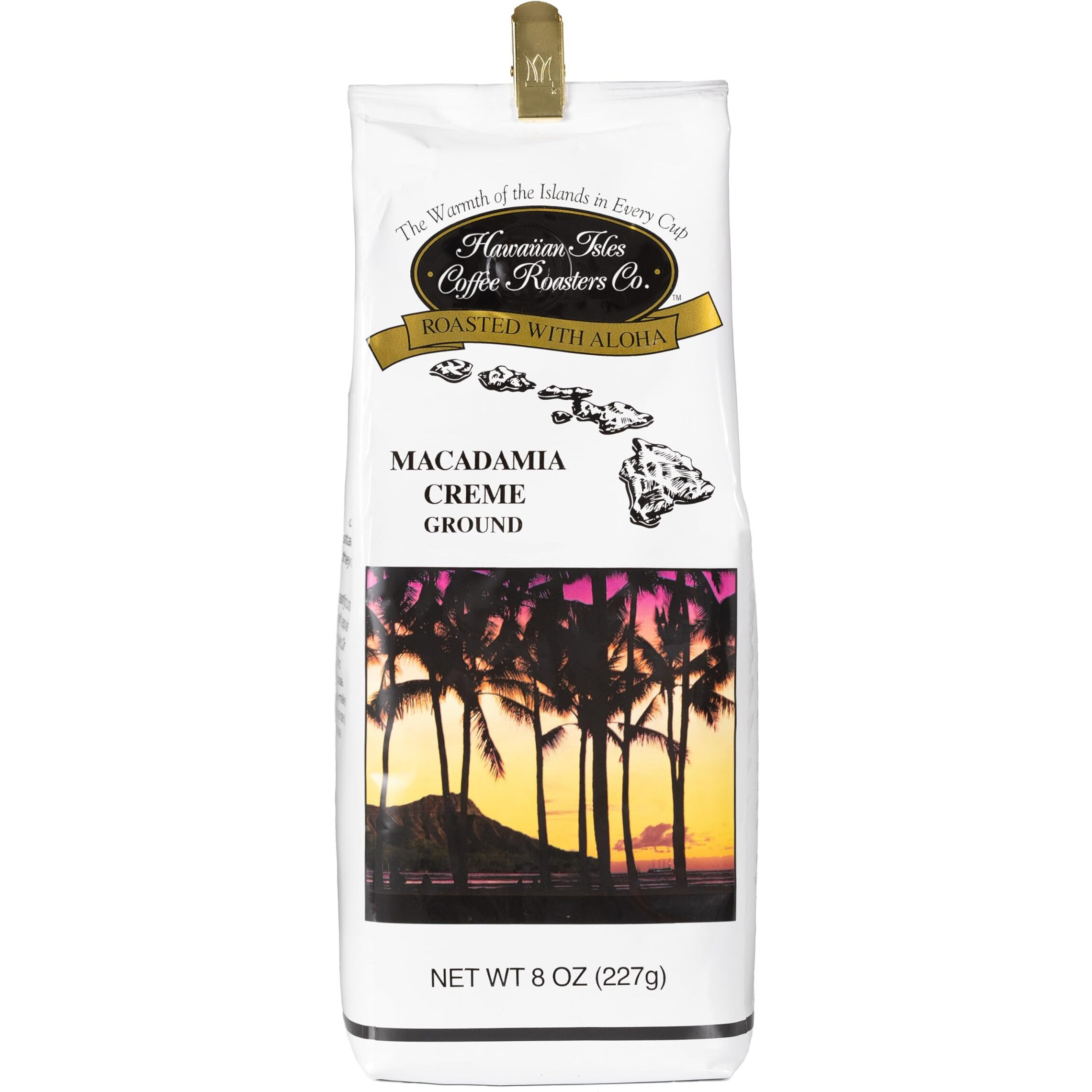 Hawaiian Isles Macadamia Creme Flavored, Light Roast Ground Coffee, Roasted With Aloha - 8 Ounce Bag