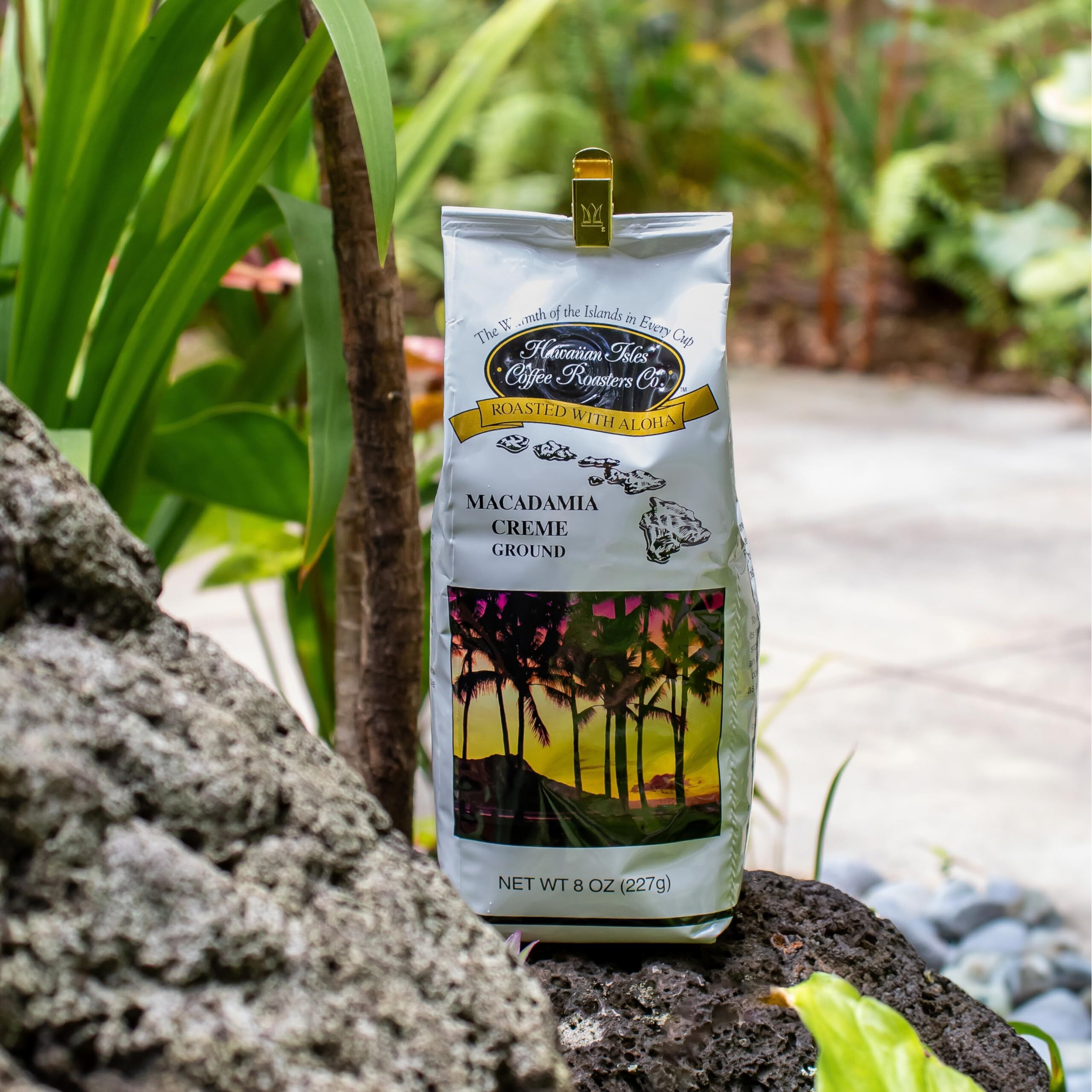Hawaiian Isles Macadamia Creme Flavored, Light Roast Ground Coffee, Roasted With Aloha - 8 Ounce Bag