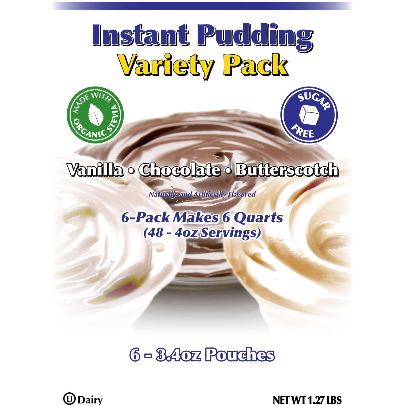 Gramzero Variety (Vanilla, Chocolate, Butterscotch) Sugar Free Pudding Mix 6-Pack, Great For Nutrition Club Meal Replacement Shakes, Low Calorie Dessert, Stevia Sweetened