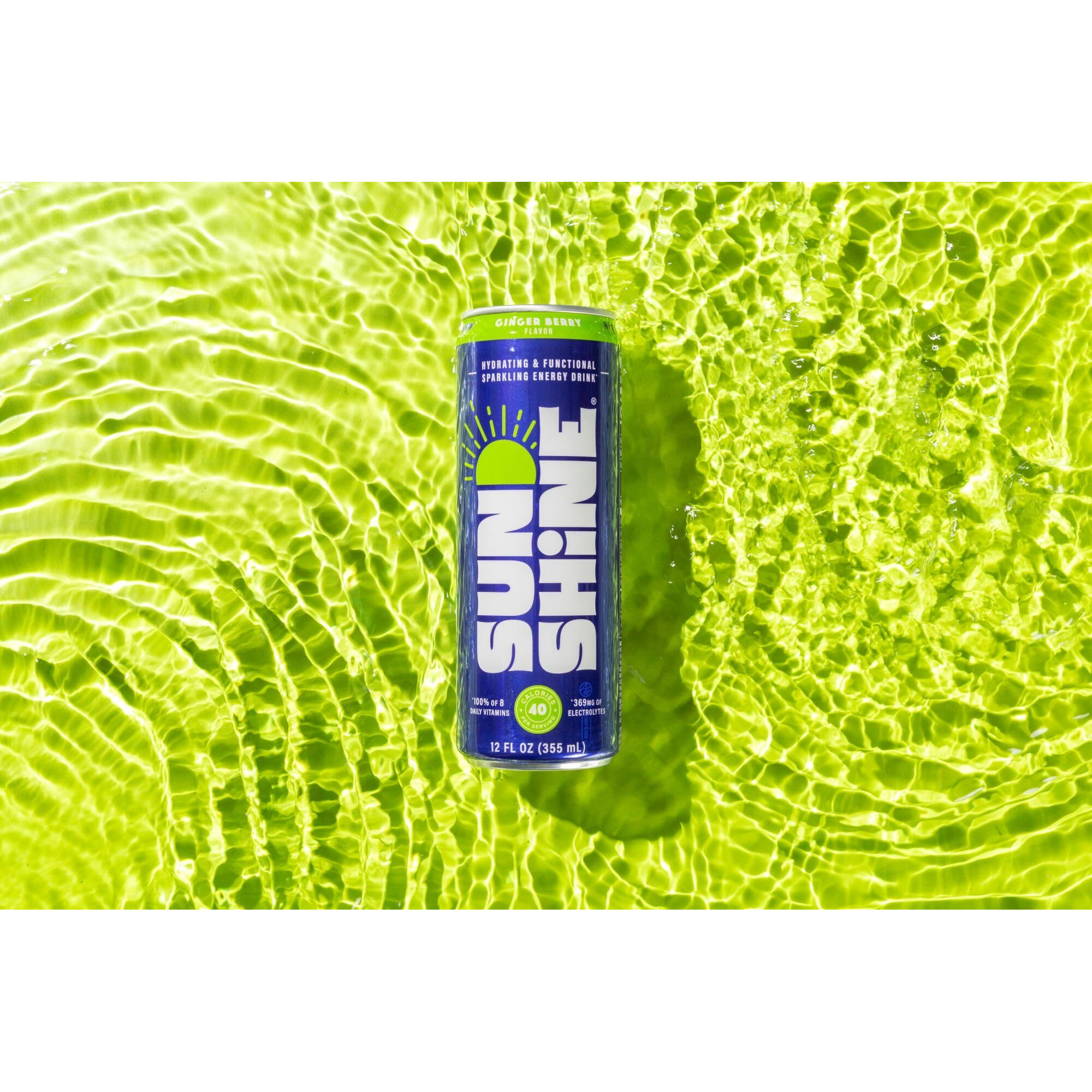 Sunshine Sparkling Energy Drink, Ginger Berry With Daily Essential Vitamins, 360Mg Of Electrolytes, 70Mg Of Natural Caffeine, 12 Fl Oz (Pack Of 12)