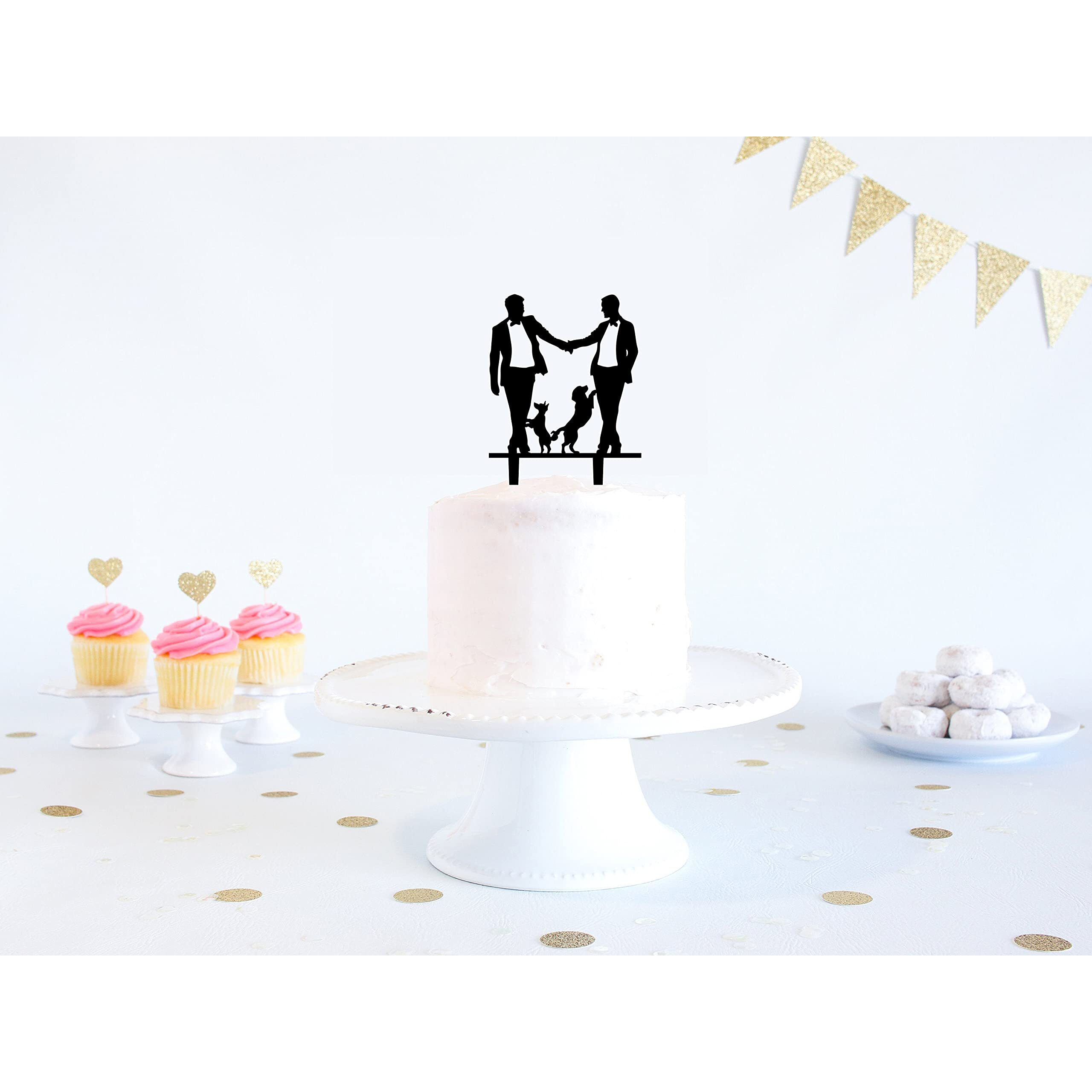 Gay Wedding Cake Topper, Grooms Cake Topper, Mr & Mr Cake Topper With Dogs - Gift For Gay Wedding/Engagement/Anniversary Party Decoration (Two Dogs)