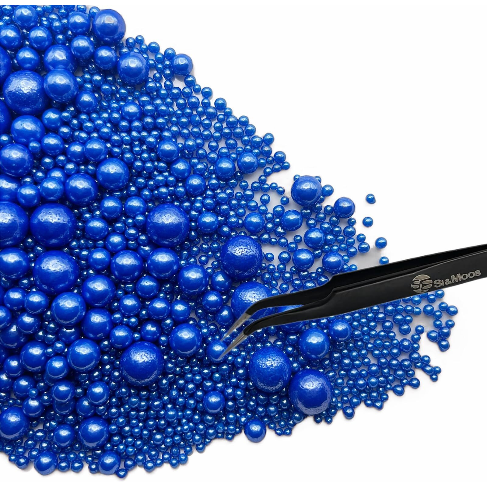 Royal Blue Edible Pearls For Cake Decorating 5.1 Oz | Royal Blue Cake Pearls | Edible Sugar Pearls | Edible Cake Decorations | Royal Blue Pearl Sprinkles For Cookies, Ice Cream, Cake And Cupcake Decorating With Tweezers